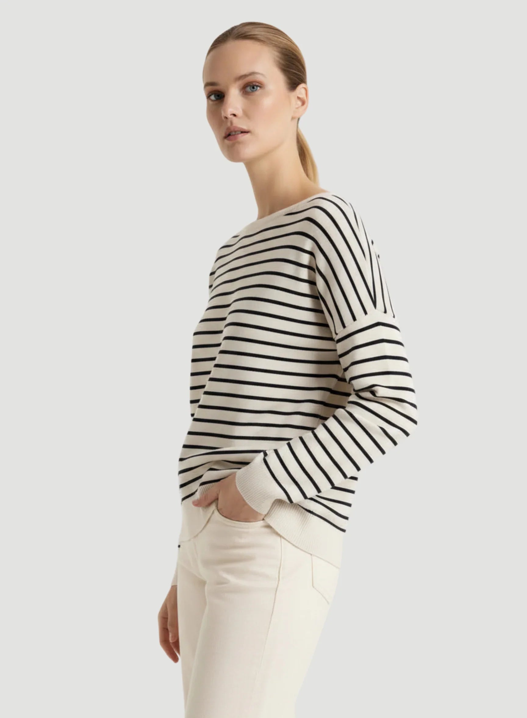 Organic Cotton Knit Stripe Long Sleeve Boatneck - JACKET - Majestic Filatures North America