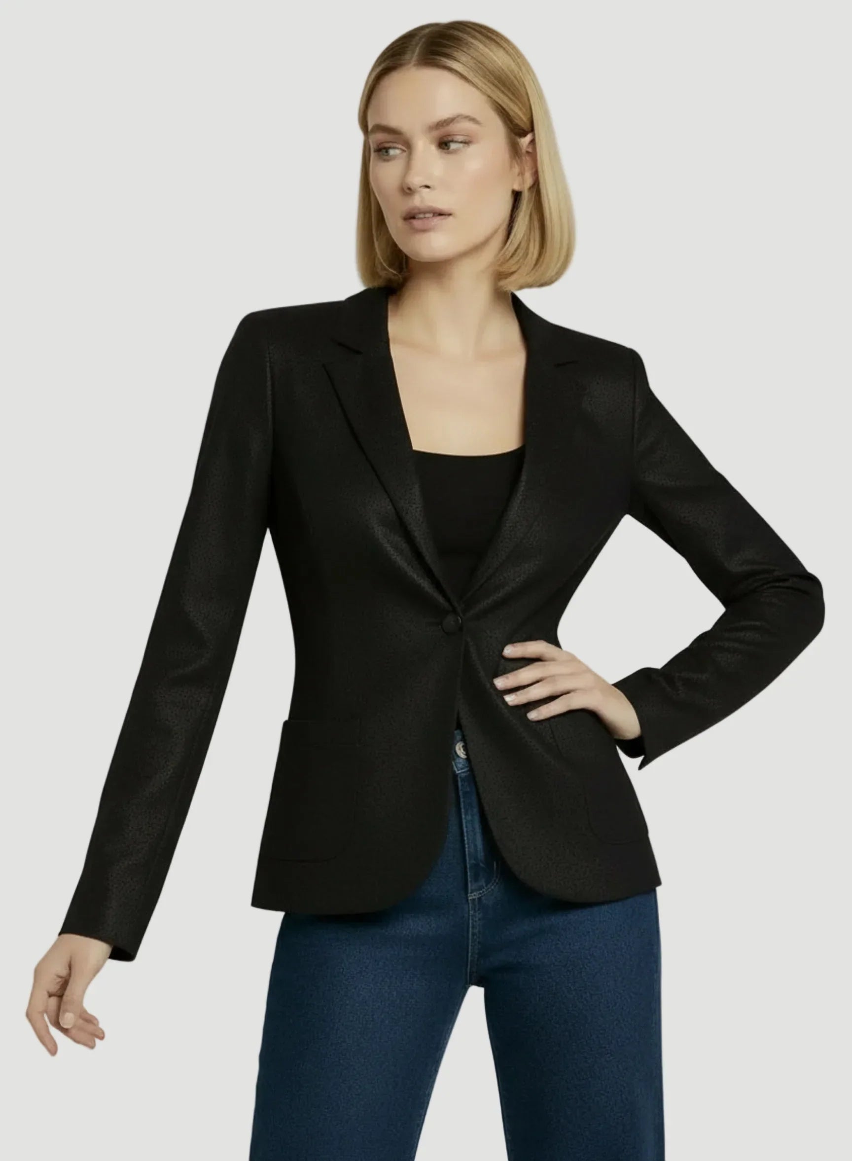 Soft Touch Metallic One Button Blazer - BLAZER - Majestic Filatures North America