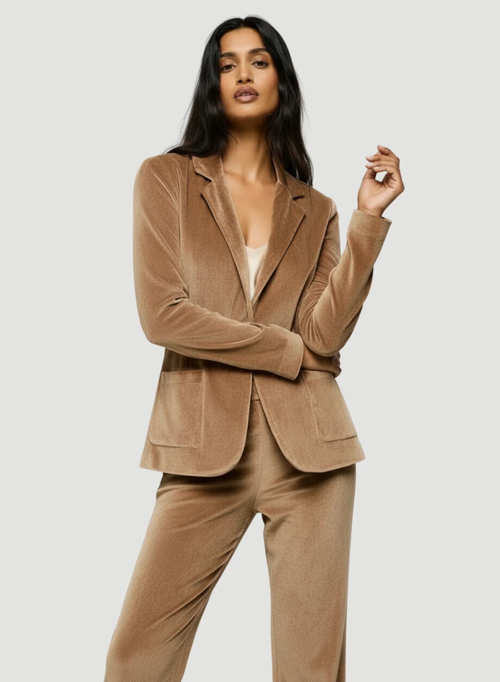 Velour One Button Blazer - JACKET - Majestic Filatures North America