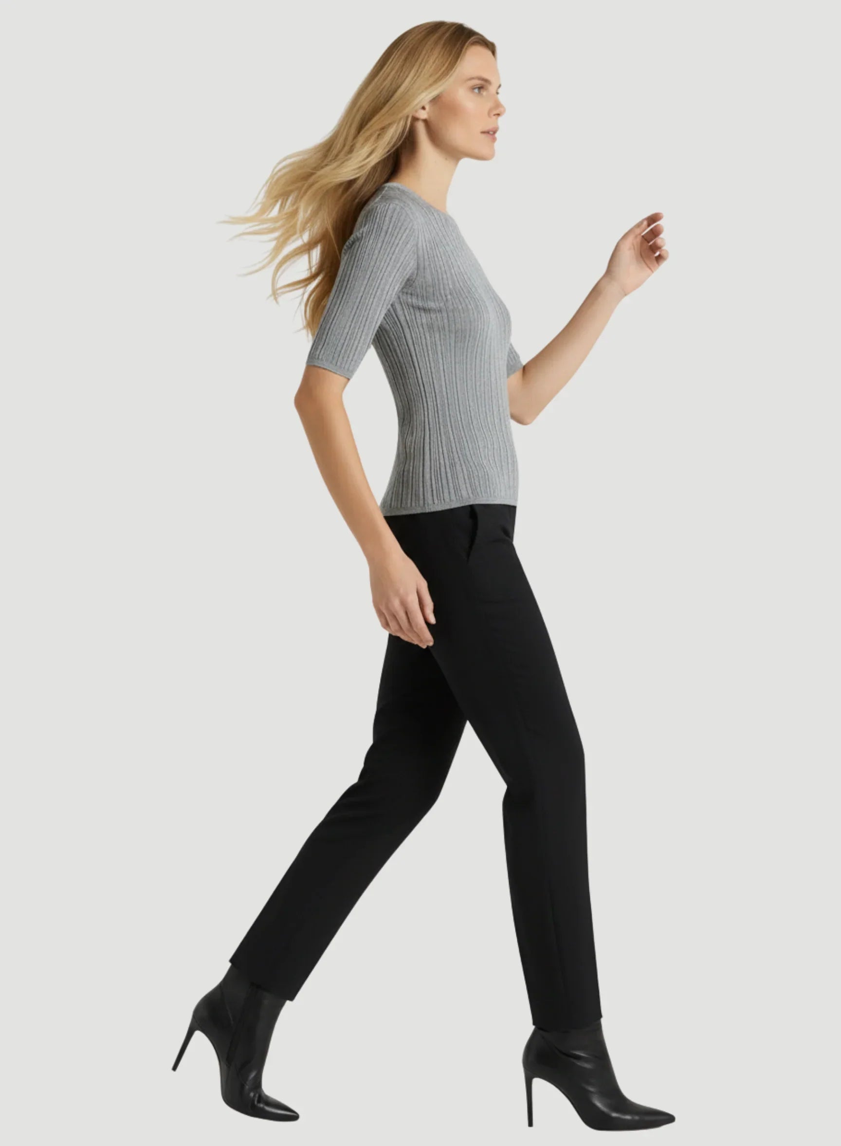Metallic Micro Rib Knit Elbow Sleeve Crewneck - CREW ELBOW SLV - Majestic Filatures North America