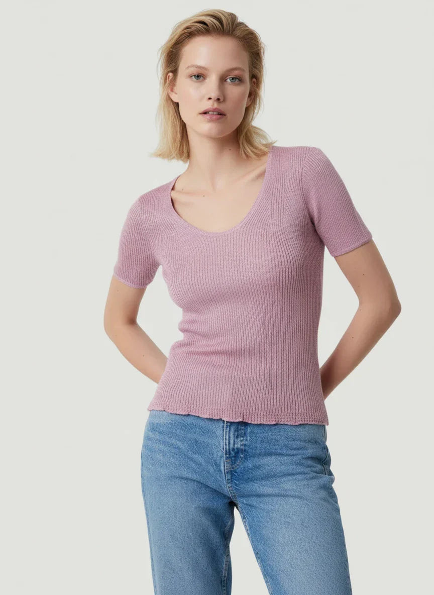 Rib Knit Pullover Elbow Sleeve Scoop Neck - SCOOPNECK ELBOW - Majestic Filatures North America