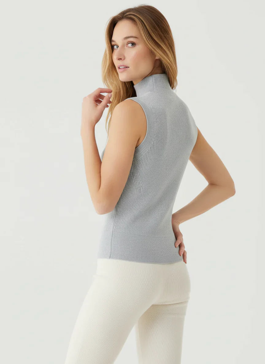 Merino Micro Rib Knit Sleeveless Mock Neck - MOCK NECK ELBOW SLEEVE - Majestic Filatures North America