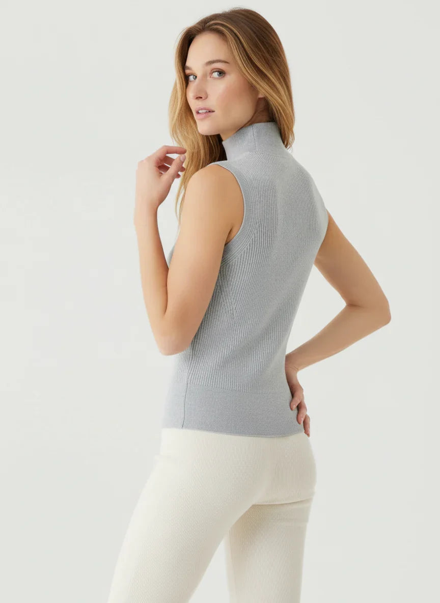 Merino Micro Rib Knit Sleeveless Mock Neck - MOCK NECK ELBOW SLEEVE - Majestic Filatures North America