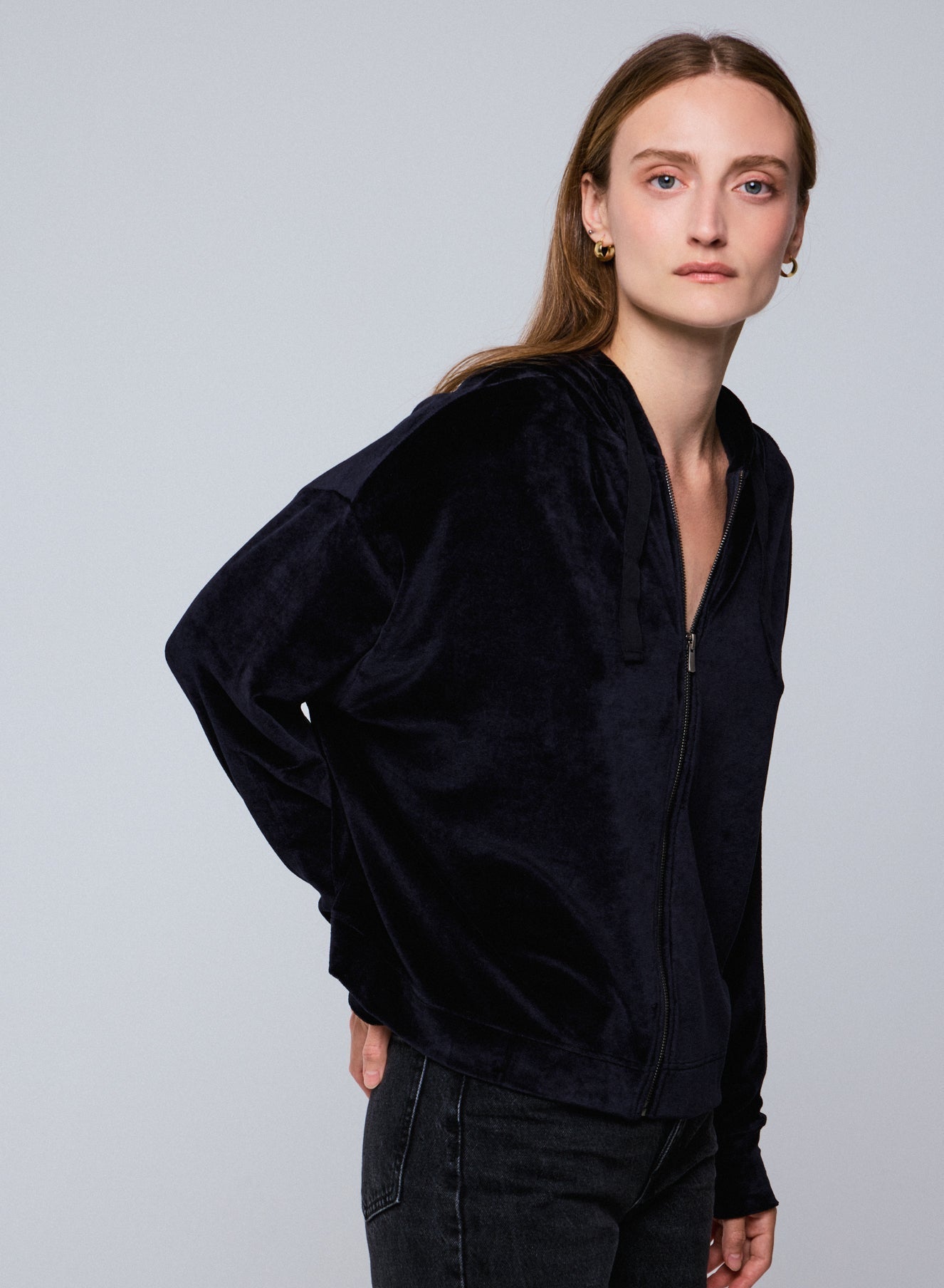 Velour Zip Front Hoodie - JACKET - Majestic Filatures North America