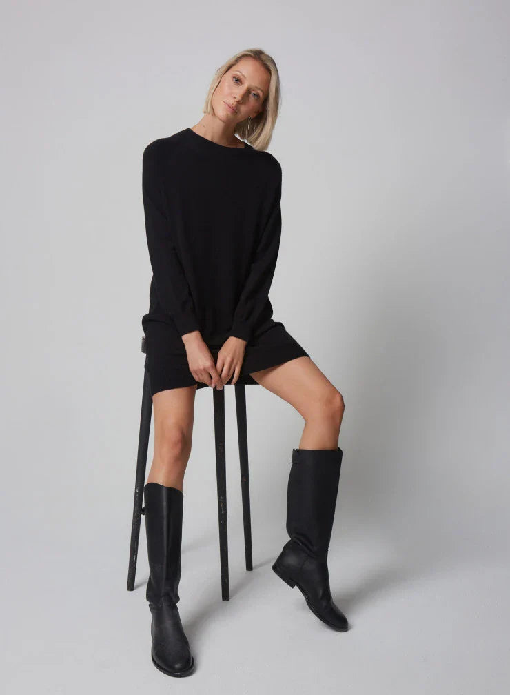 Stretch Organic Cotton Knit Long Sleeve Crewneck Sweater Dress - DRESS - Majestic Filatures North America