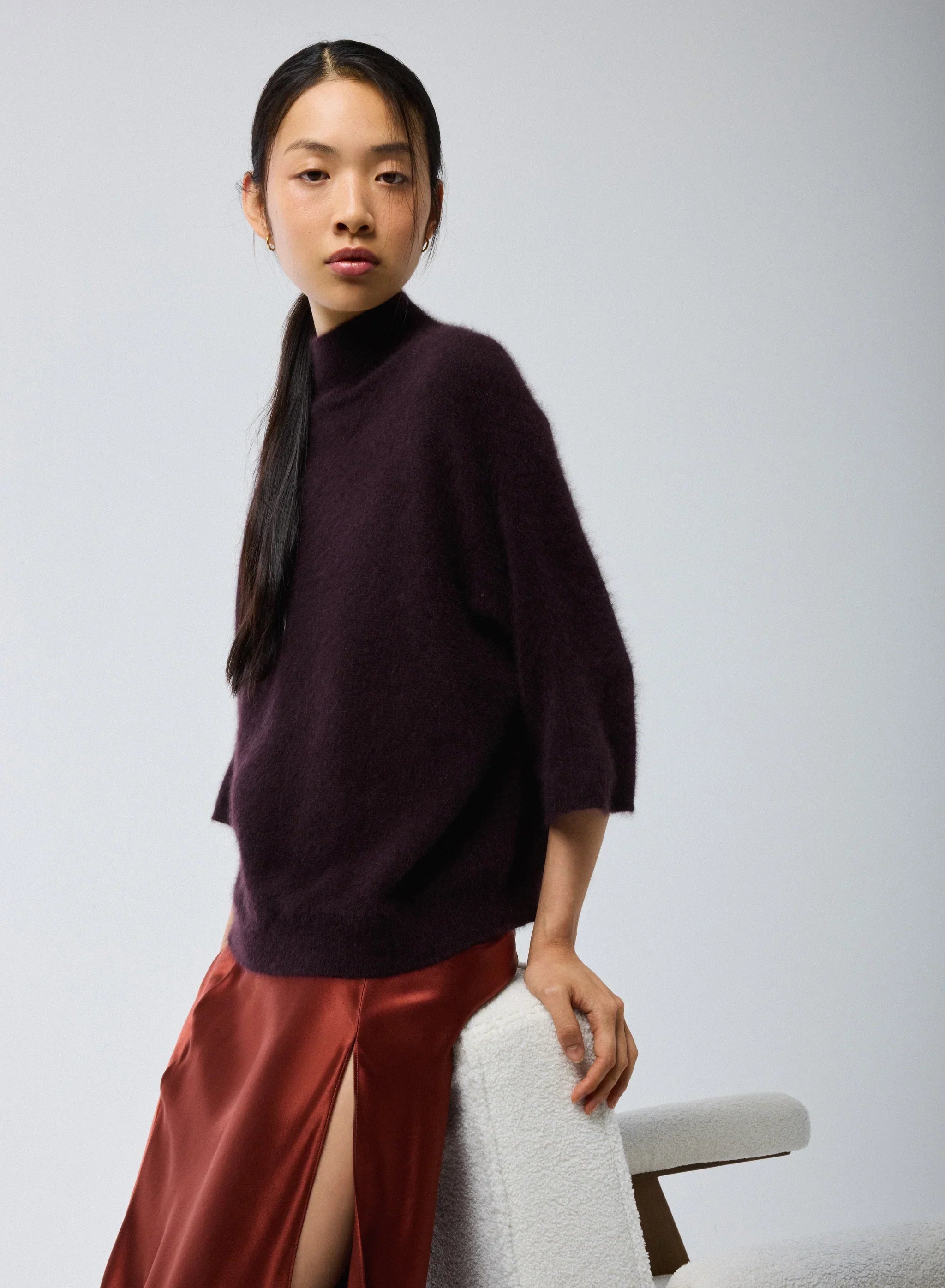 Ultra Soft Knit Elbow Sleeve Mock Neck Pullover - CREW ELBOW SLV - Majestic Filatures North America