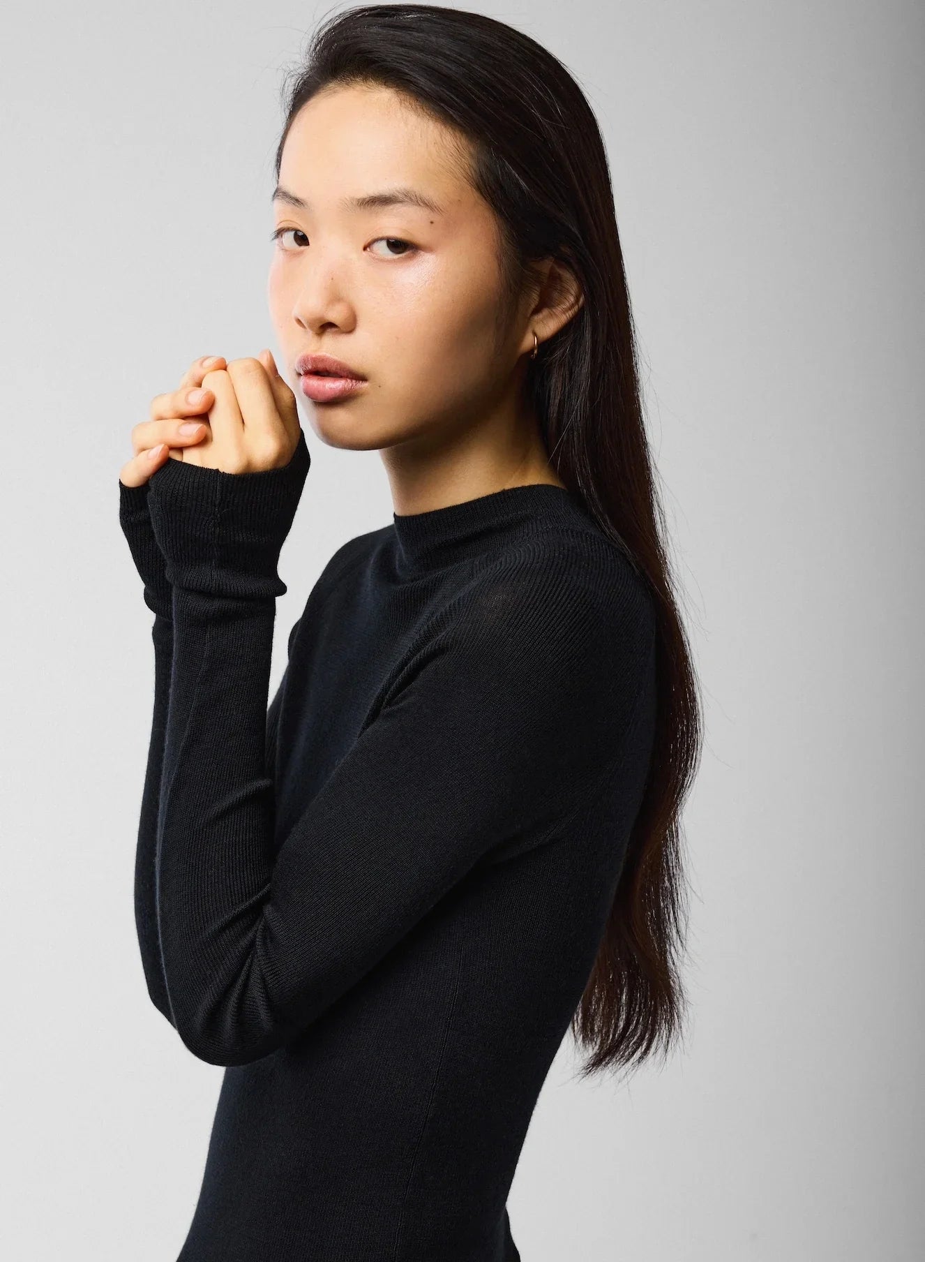 Merino Silk Micro Rib Long Sleeve Knit Mock Neck - CREWNECK L/S - Majestic Filatures North America