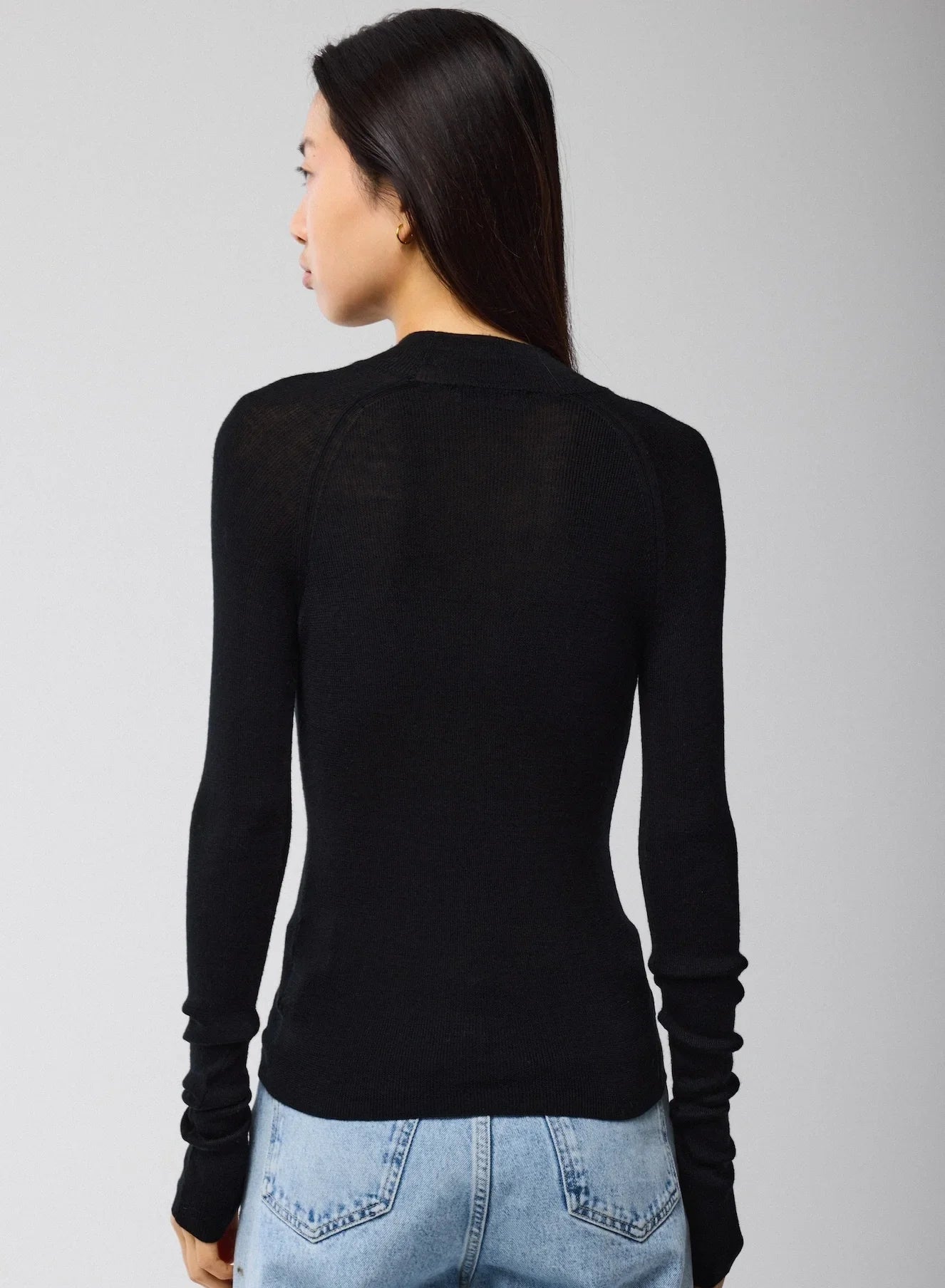 Merino Silk Micro Rib Long Sleeve Knit Mock Neck - CREWNECK L/S - Majestic Filatures North America