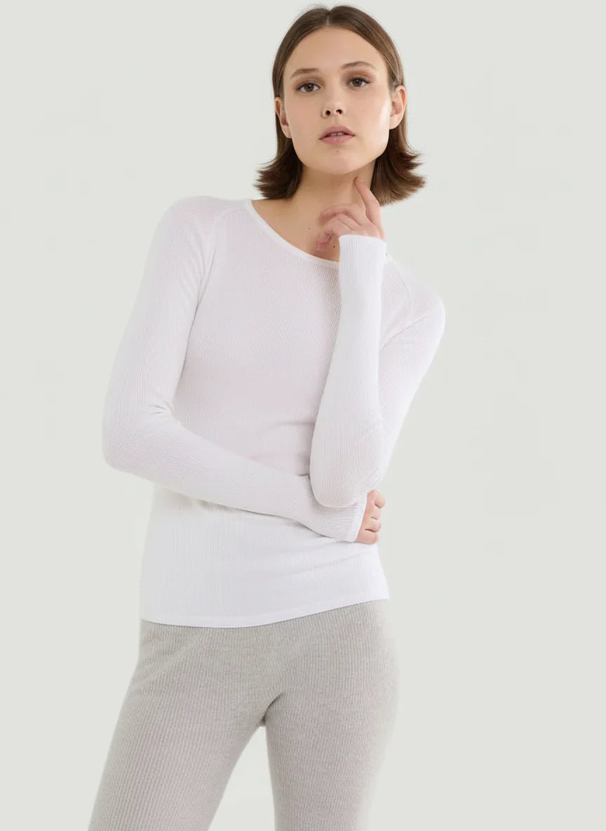 Merino Silk Micro Rib Long Sleeve Knit Crewneck - CREWNECK L/S - Majestic Filatures North America