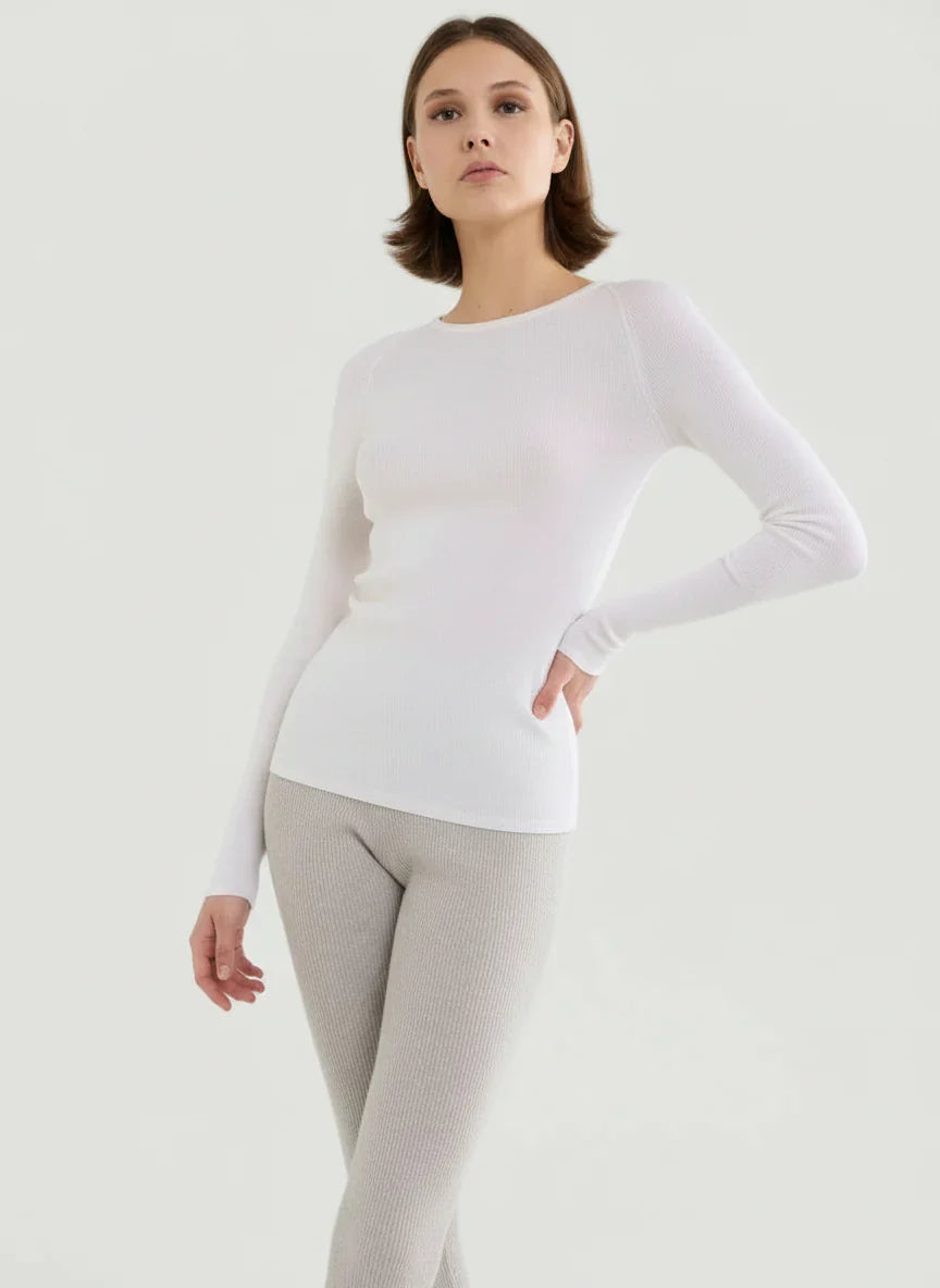 Merino Silk Micro Rib Long Sleeve Knit Crewneck - CREWNECK L/S - Majestic Filatures North America
