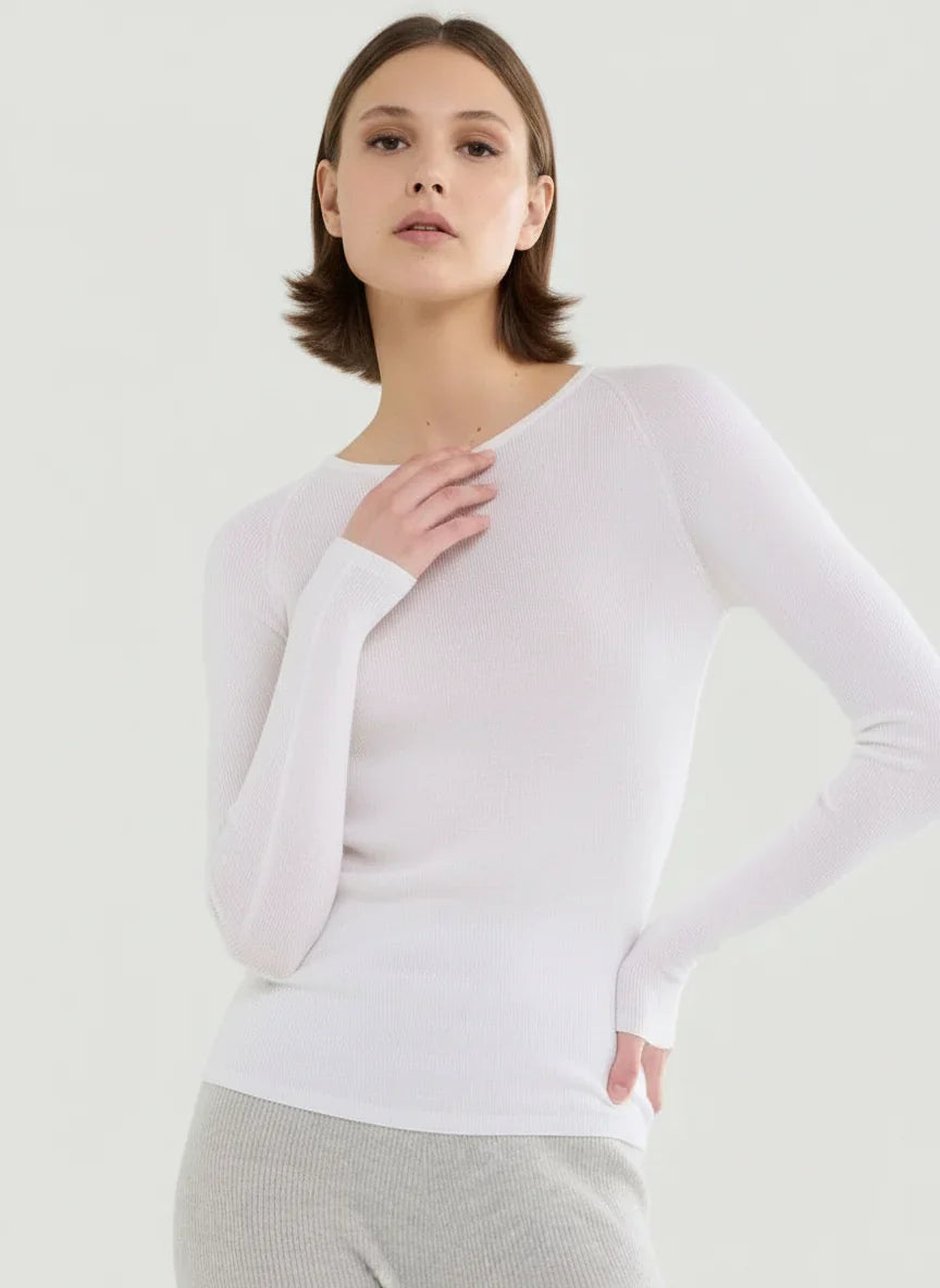 Merino Silk Micro Rib Long Sleeve Knit Crewneck - CREWNECK L/S - Majestic Filatures North America