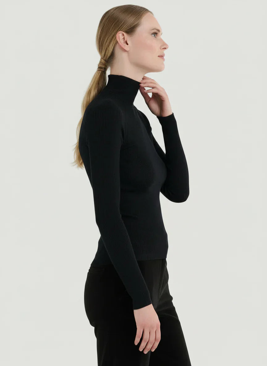 Merino Silk Micro Rib Long Sleeve Knit Mock Neck - MOCK NECK L/S - Majestic Filatures North America