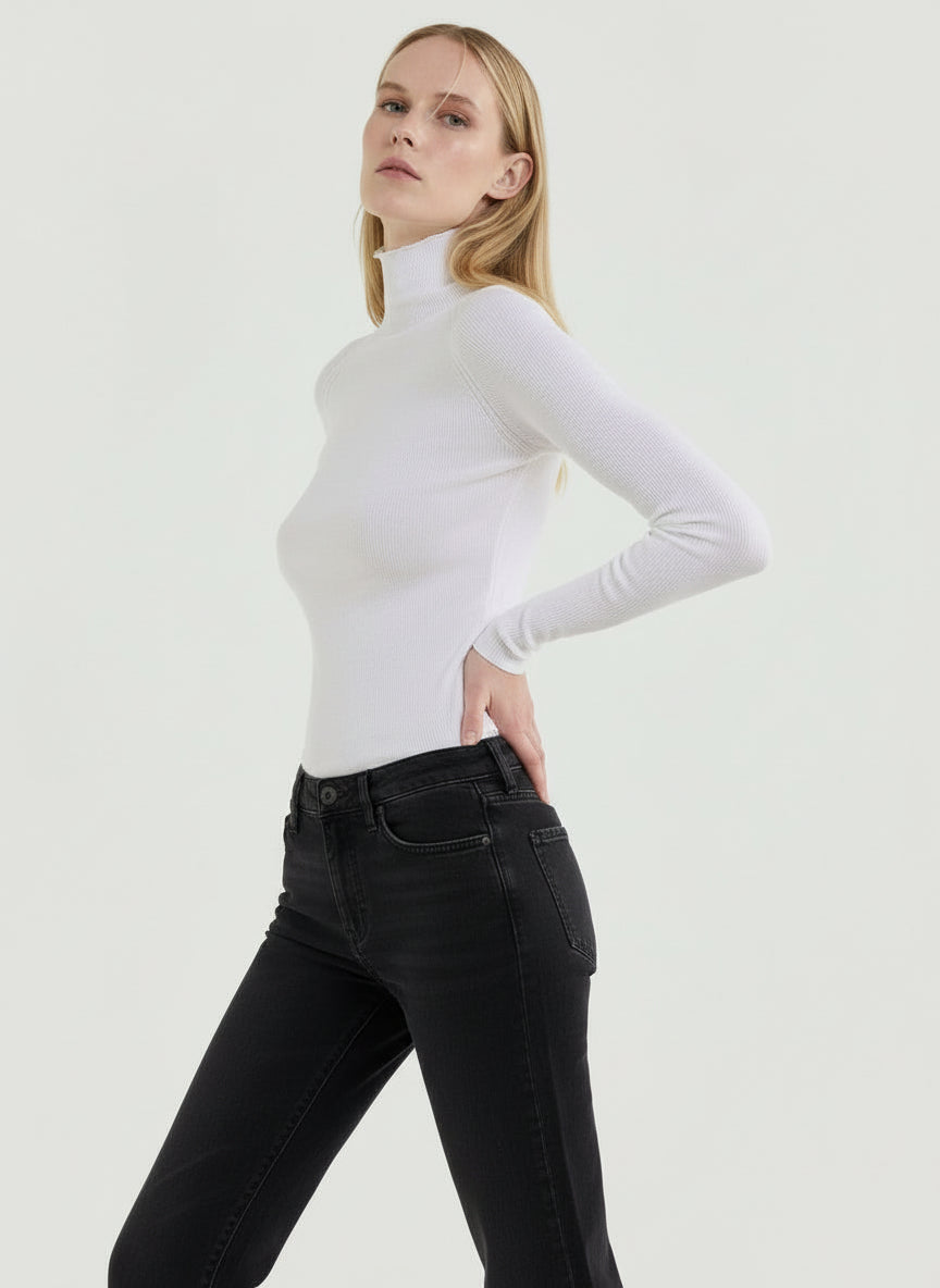 Merino Silk Micro Rib Long Sleeve Knit Mock Neck - MOCK NECK L/S - Majestic Filatures North America