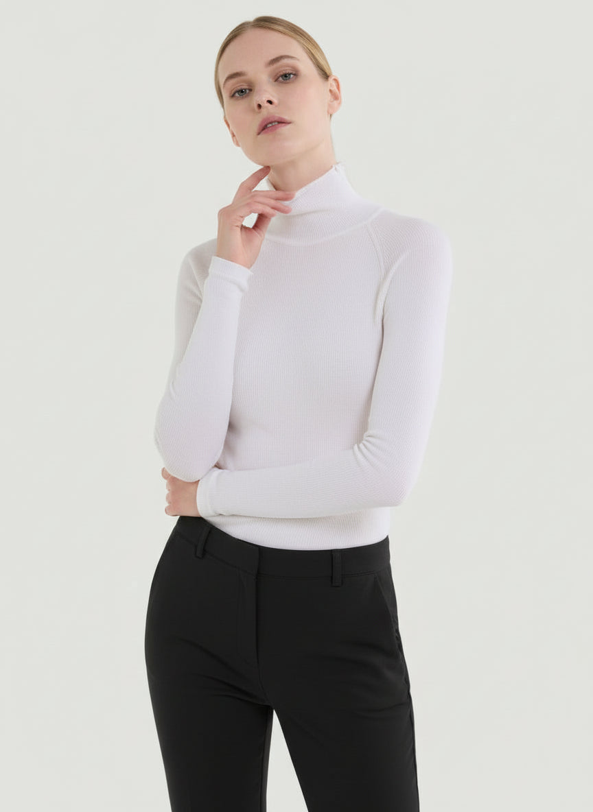 Merino Silk Micro Rib Long Sleeve Knit Mock Neck - MOCK NECK L/S - Majestic Filatures North America
