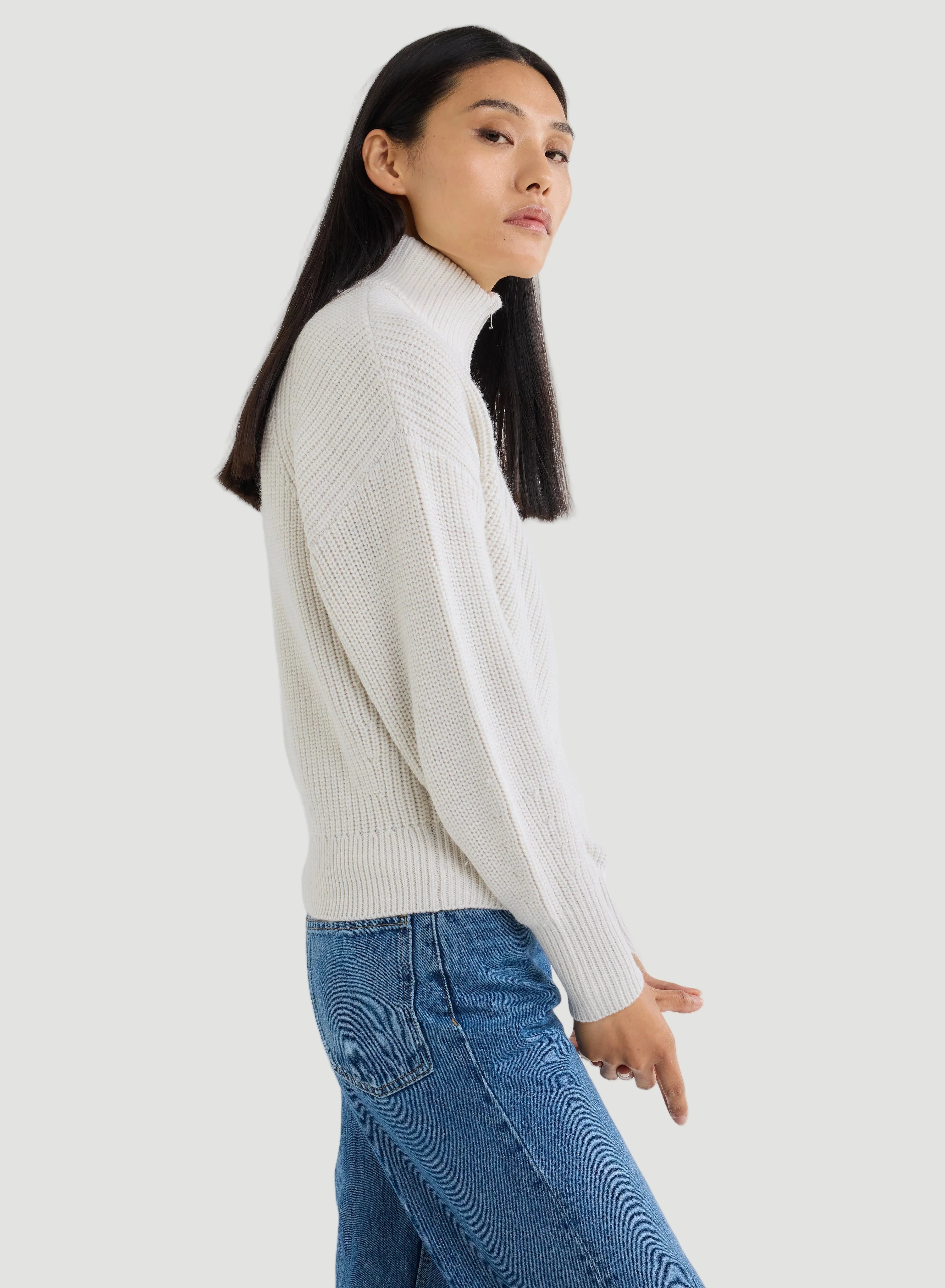 Merino Rib Knit Long Sleeve Half Zip Sweater - CREWNECK L/S - Majestic Filatures North America