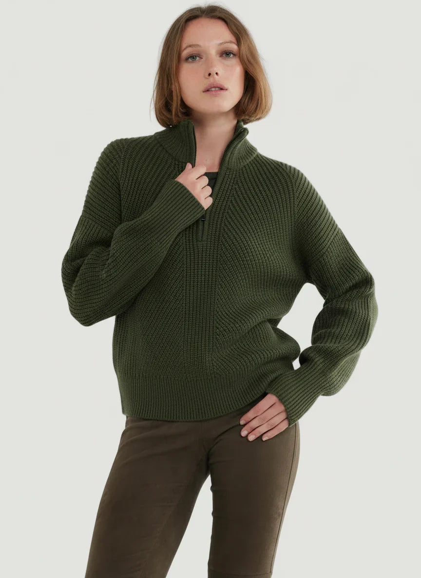 Merino Rib Knit Long Sleeve Half Zip Sweater - CREWNECK L/S - Majestic Filatures North America