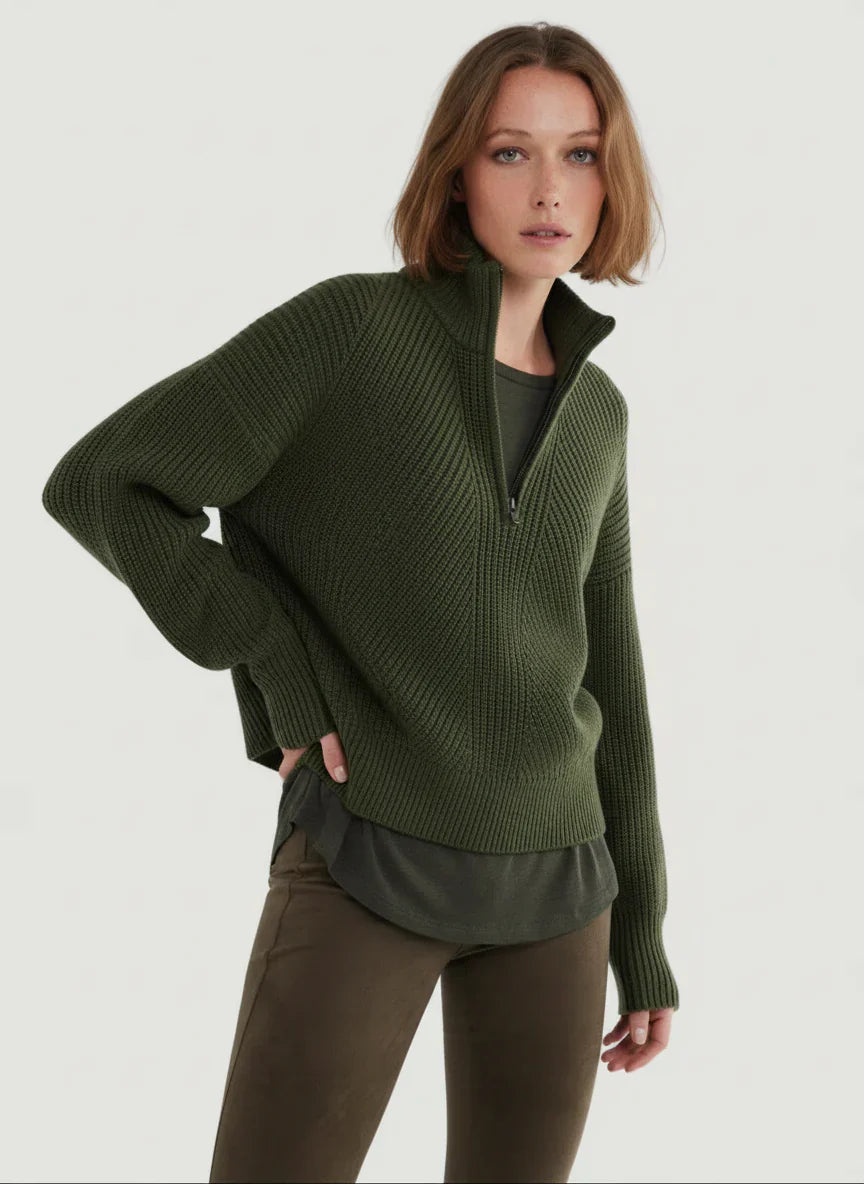 Merino Rib Knit Long Sleeve Half Zip Sweater - CREWNECK L/S - Majestic Filatures North America