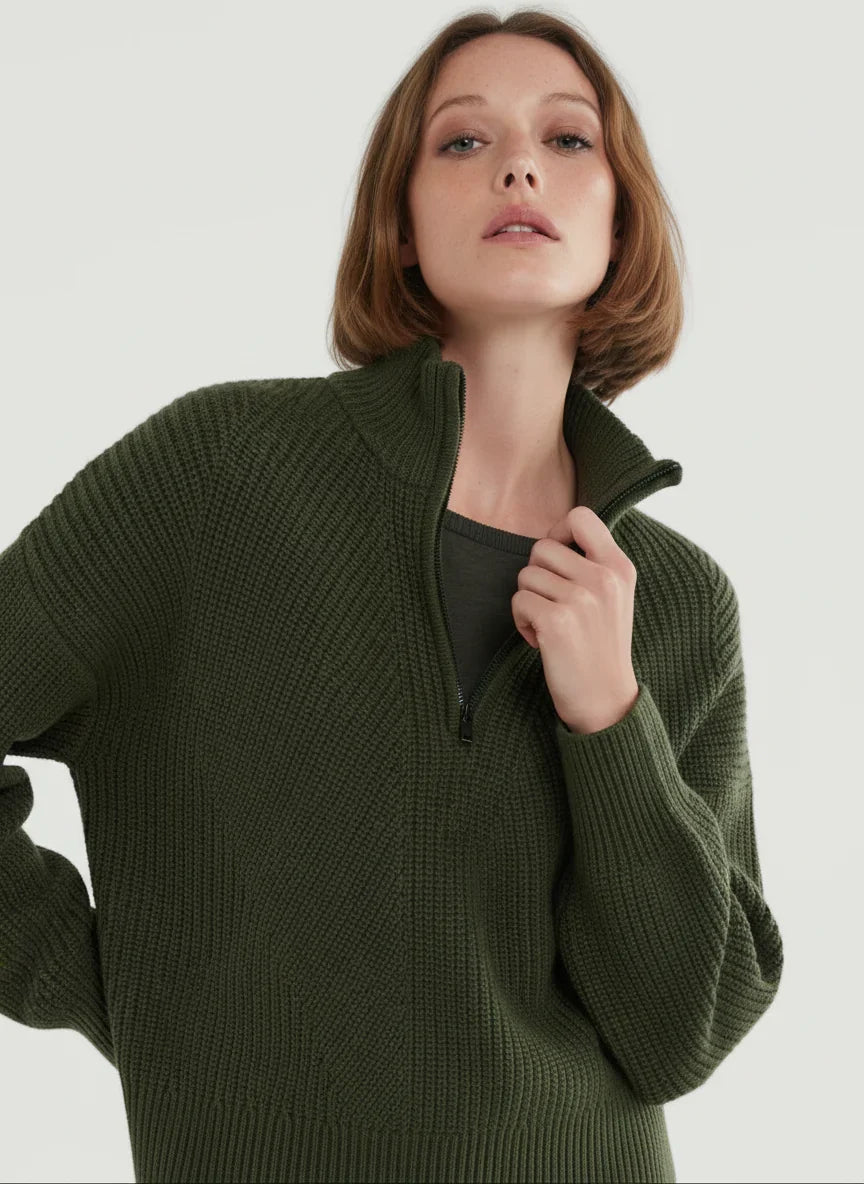 Merino Rib Knit Long Sleeve Half Zip Sweater - CREWNECK L/S - Majestic Filatures North America