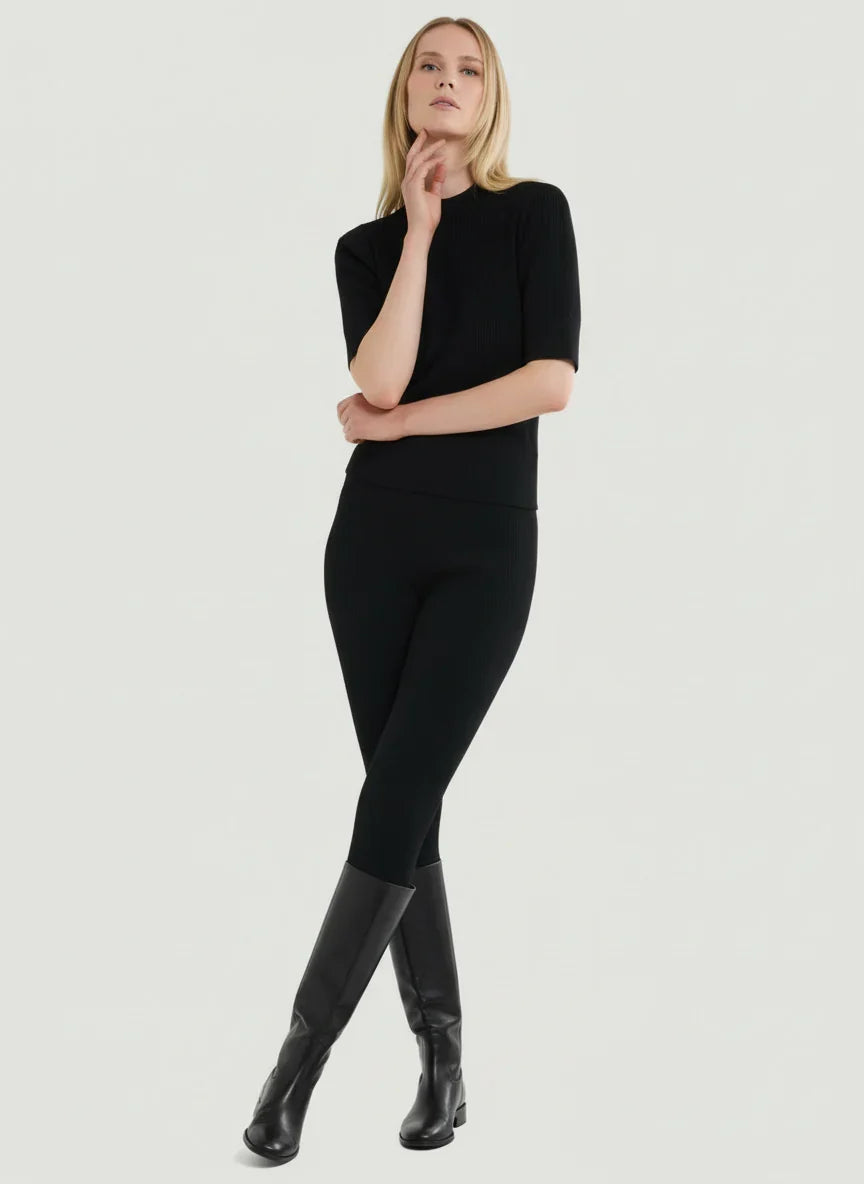 Merino Micro Rib Knit Elbow Sleeve Sleeve Sweater - MOCK NECK ELBOW SLEEVE - Majestic Filatures North America