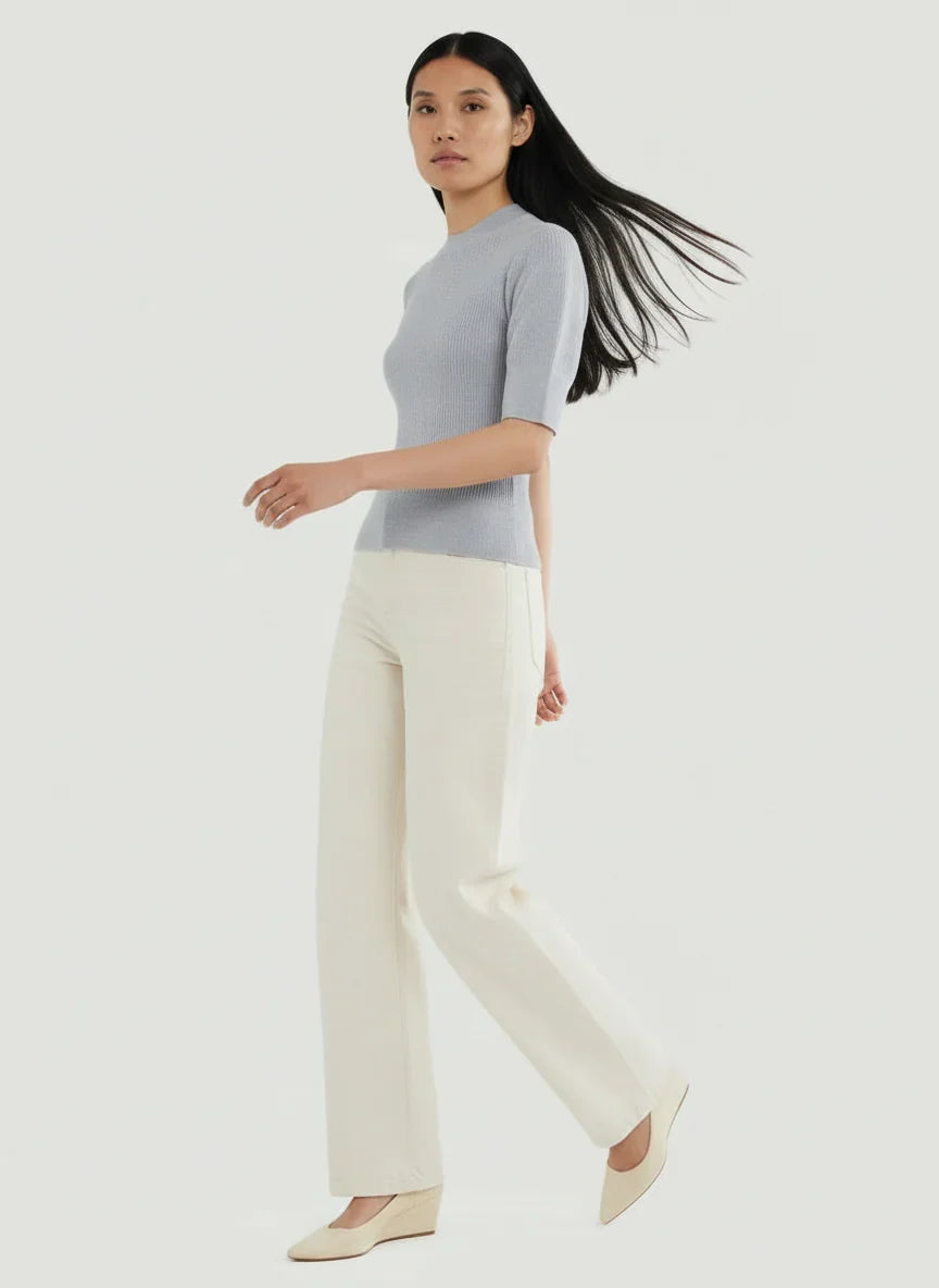 Merino Micro Rib Knit Elbow Sleeve Sleeve Sweater - MOCK NECK ELBOW SLEEVE - Majestic Filatures North America