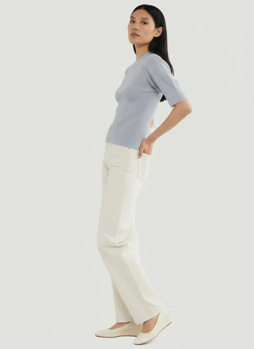 Merino Micro Rib Knit Elbow Sleeve Sleeve Sweater - MOCK NECK ELBOW SLEEVE - Majestic Filatures North America