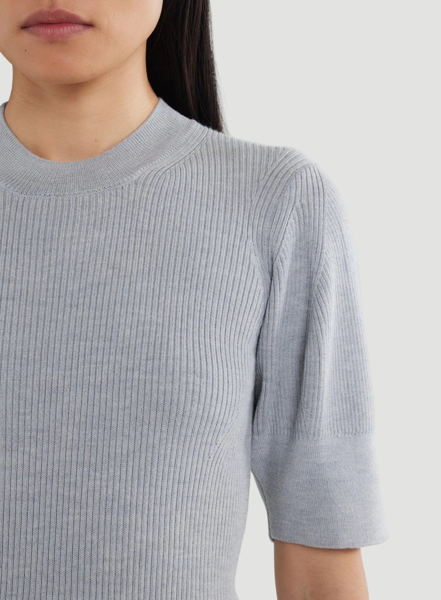 Merino Micro Rib Knit Elbow Sleeve Sleeve Sweater - MOCK NECK ELBOW SLEEVE - Majestic Filatures North America