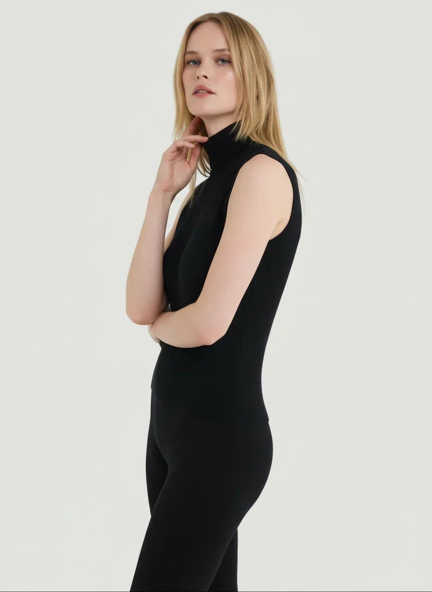 Merino Micro Rib Knit Sleeveless Mock Neck - MOCK NECK ELBOW SLEEVE - Majestic Filatures North America