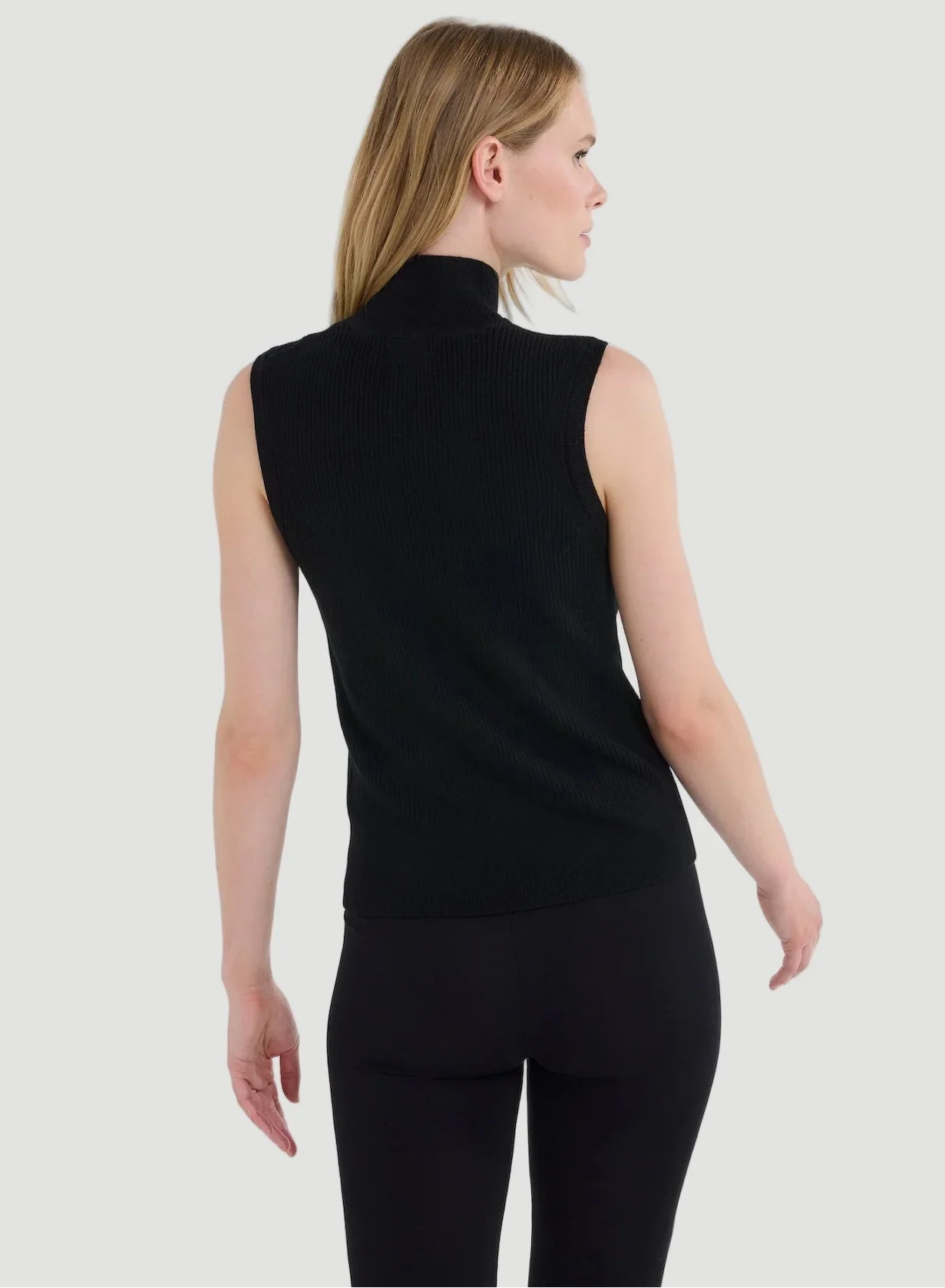 Merino Micro Rib Knit Sleeveless Mock Neck - MOCK NECK ELBOW SLEEVE - Majestic Filatures North America