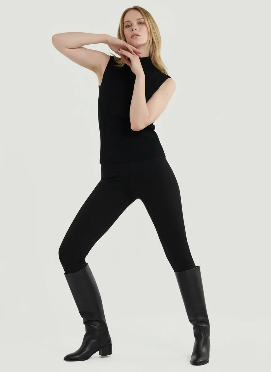 Merino Micro Rib Knit Sleeveless Mock Neck - MOCK NECK ELBOW SLEEVE - Majestic Filatures North America