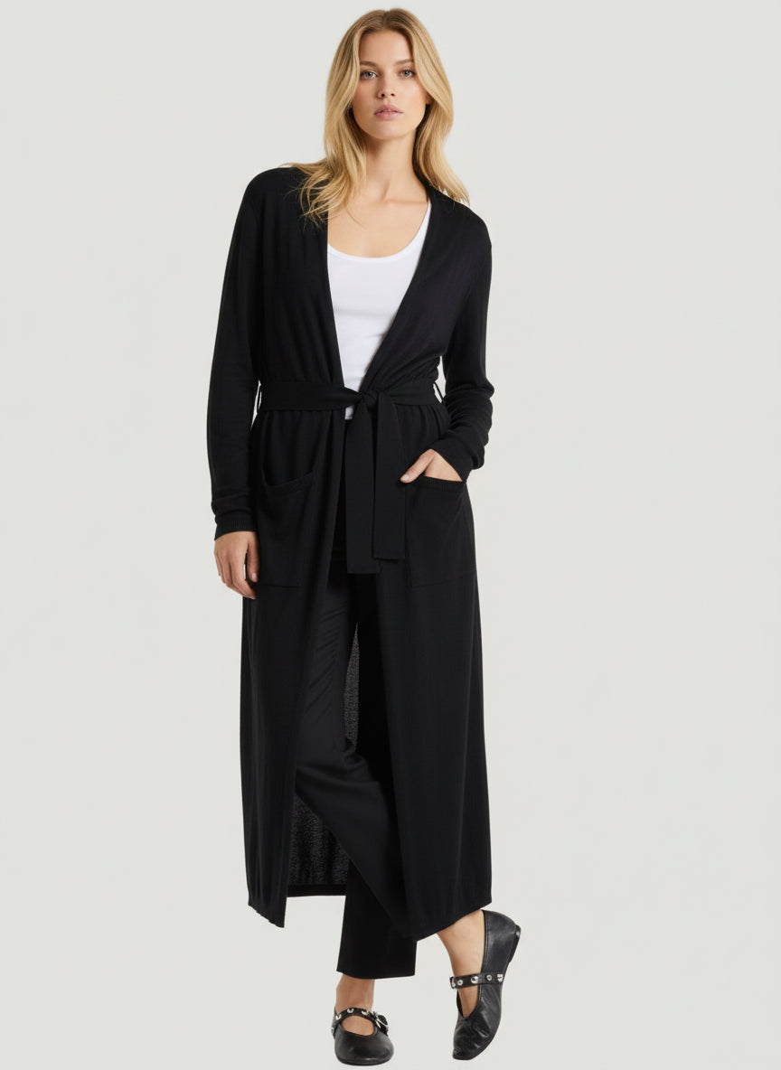 Silk Viscose Long Sleeve Cardigan Duster With Tie - CARDIGAN - Majestic Filatures North America