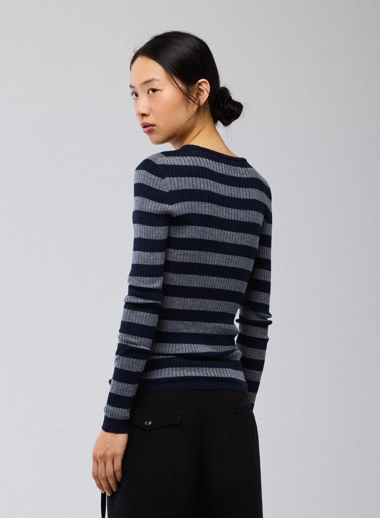 Merino Superfine Rib Knit Stripe Long Sleeve Crewneck T-Shirt - CREWNECK L/S - Majestic Filatures North America