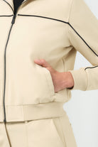 Detail close up of Jacket pocket and black stripe