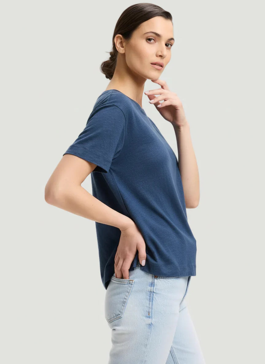 Stretch Linen Elbow Sleeve Semi Relaxed Crewneck T-Shirt - CREW ELBOW SLV - Majestic Filatures North America