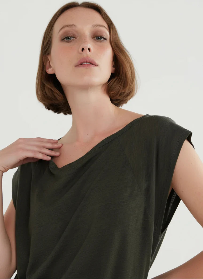 Lyocell Wool Cap Sleeve Boatneck Tank - TANK - Majestic Filatures North America