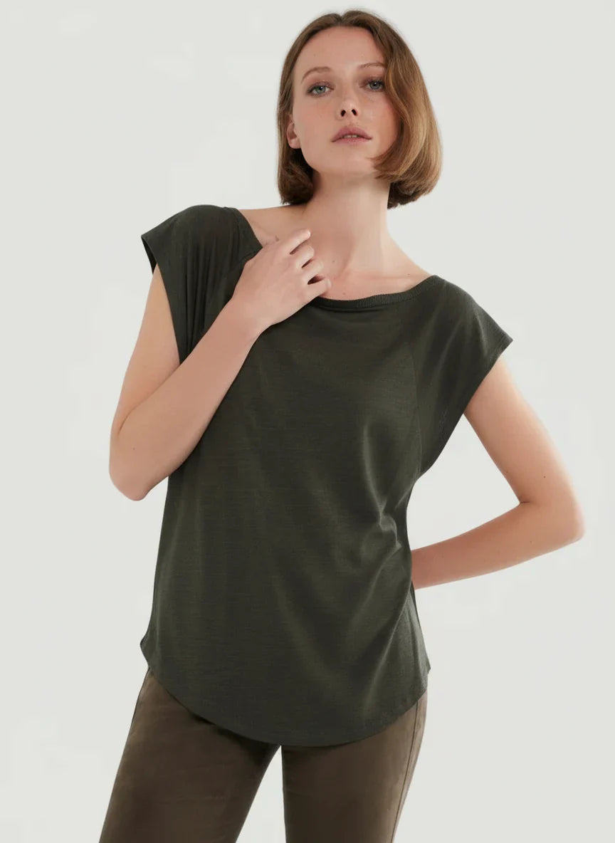 Lyocell Wool Cap Sleeve Boatneck Tank - TANK - Majestic Filatures North America