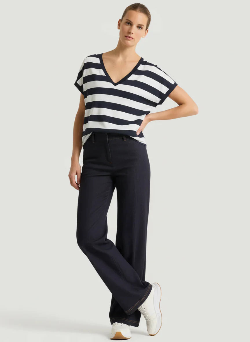 Cotton 'Silk Touch' Stripe Short Sleeve Semi-Relaxed V-Neck T-Shirt - V NECK S/S - Majestic Filatures North America