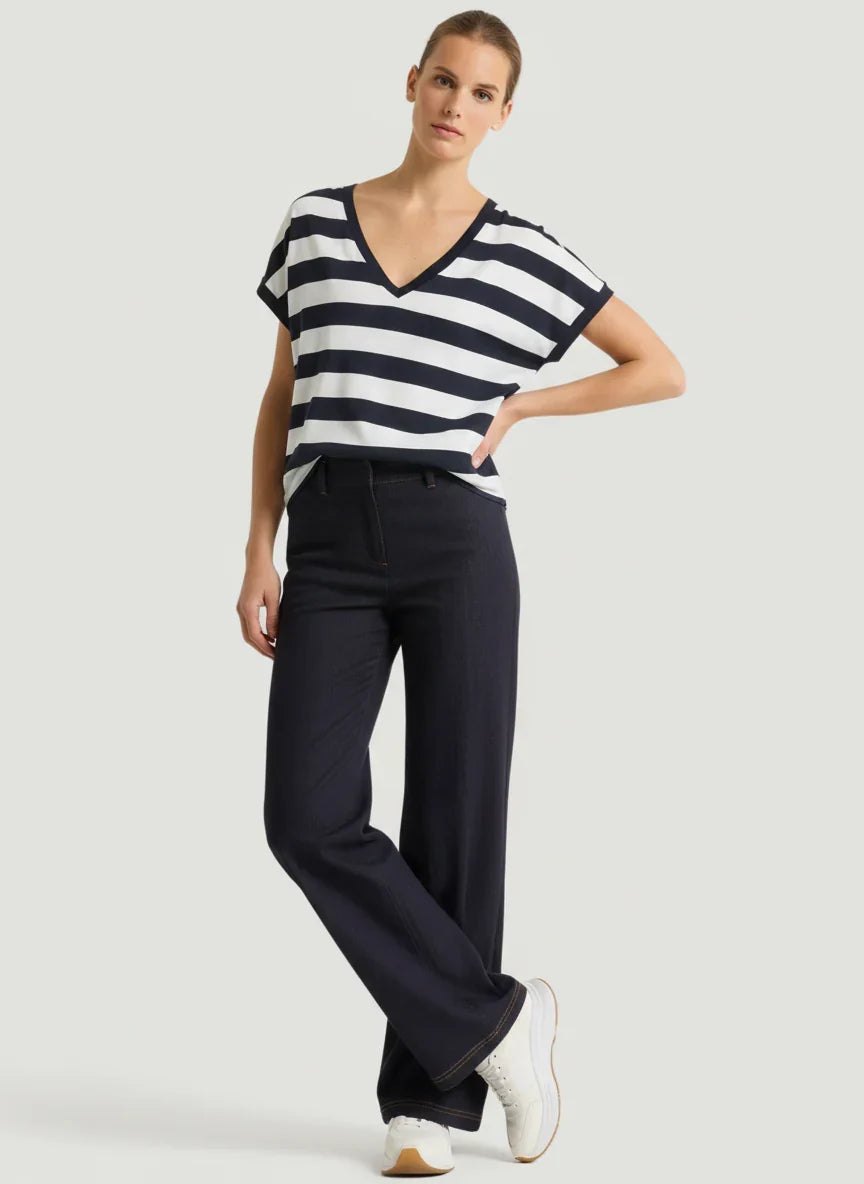 Cotton 'Silk Touch' Stripe Short Sleeve Semi-Relaxed V-Neck T-Shirt - V NECK S/S - Majestic Filatures North America