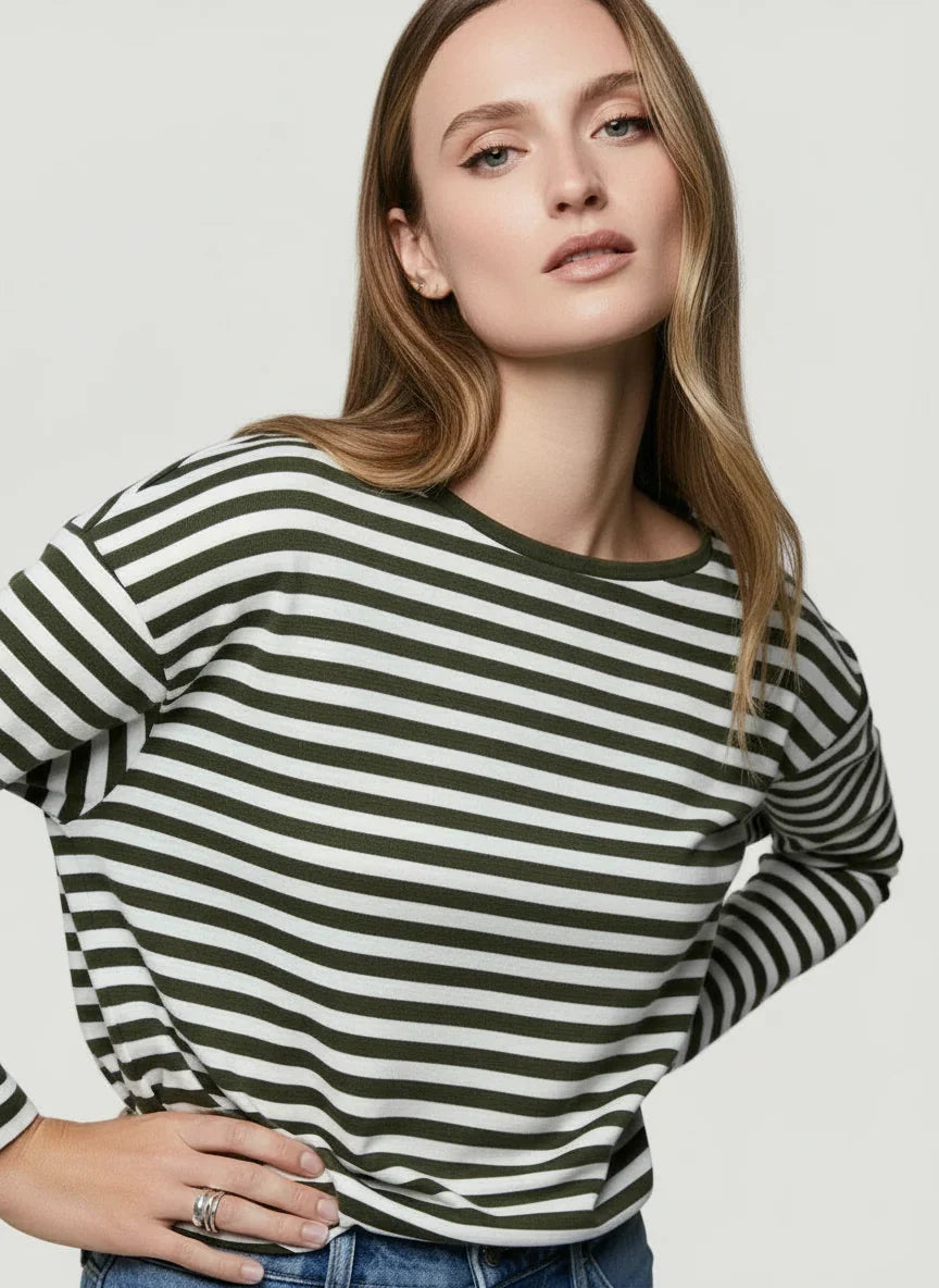 Deluxe Cotton Stripe Long Sleeve Crewneck T-Shirt - CREW L/S - Majestic Filatures North America