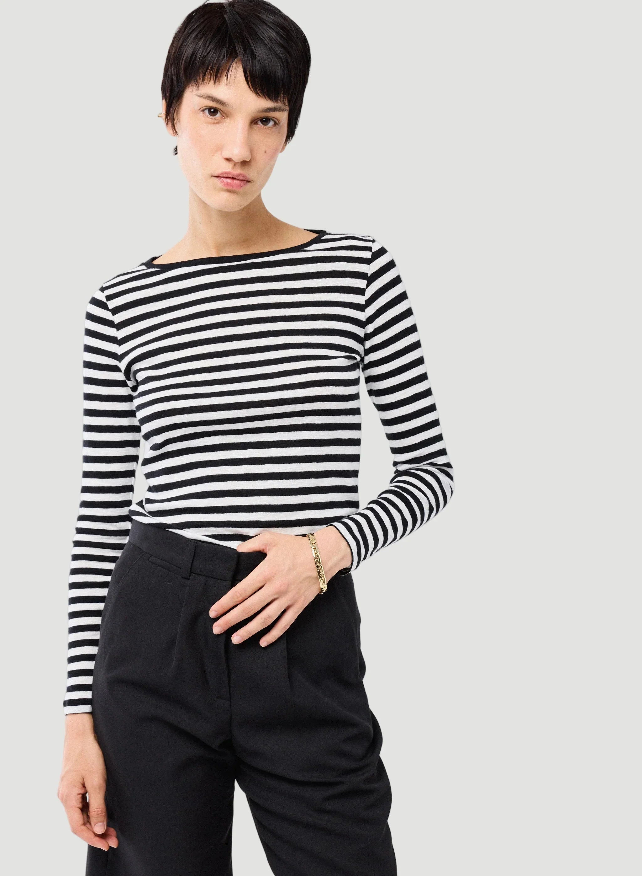 Deluxe Cotton Stripe Long Sleeve Crewneck T-Shirt - CREW L/S - Majestic Filatures North America