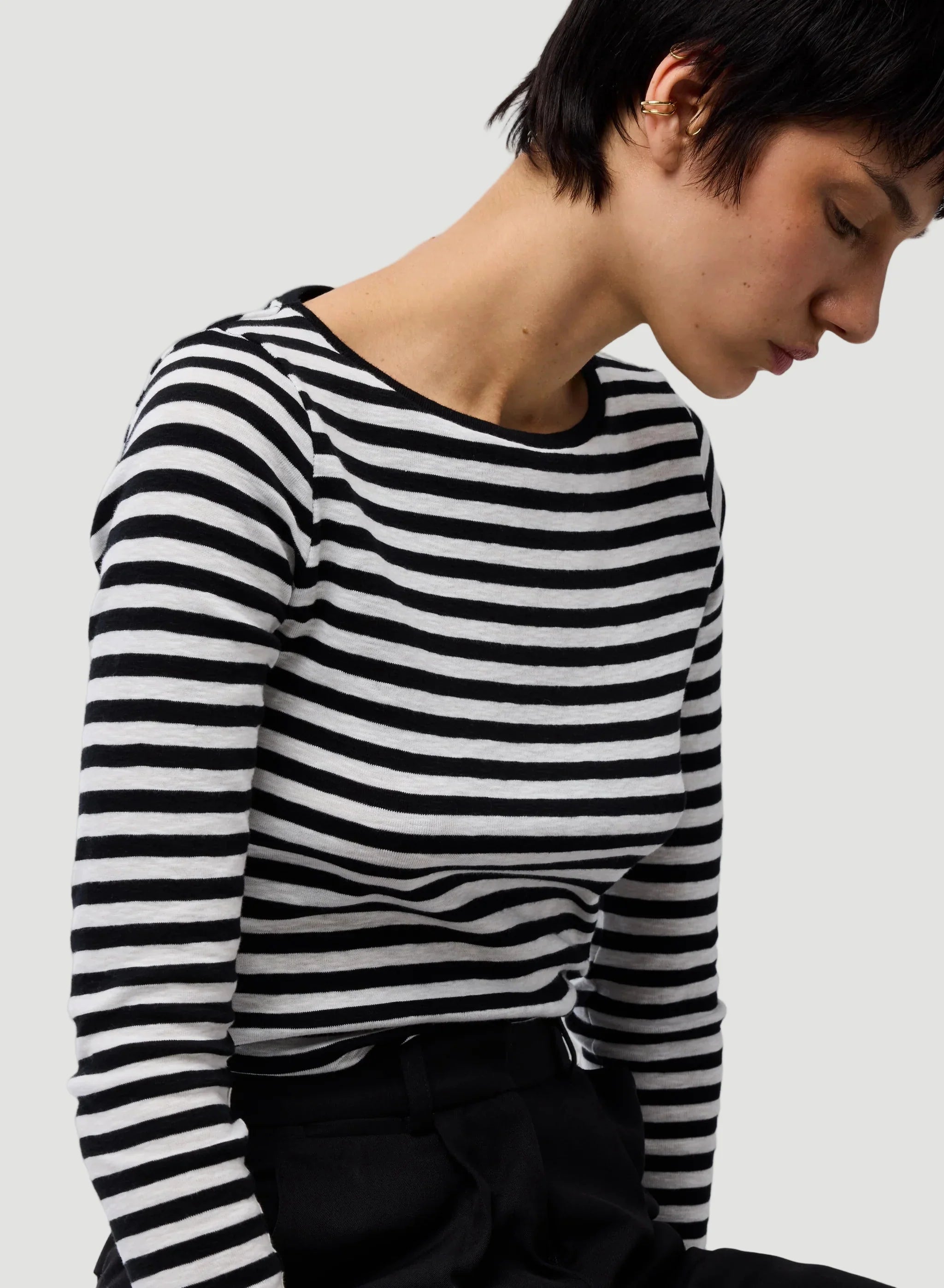 Deluxe Cotton Stripe Long Sleeve Crewneck T-Shirt - CREW L/S - Majestic Filatures North America