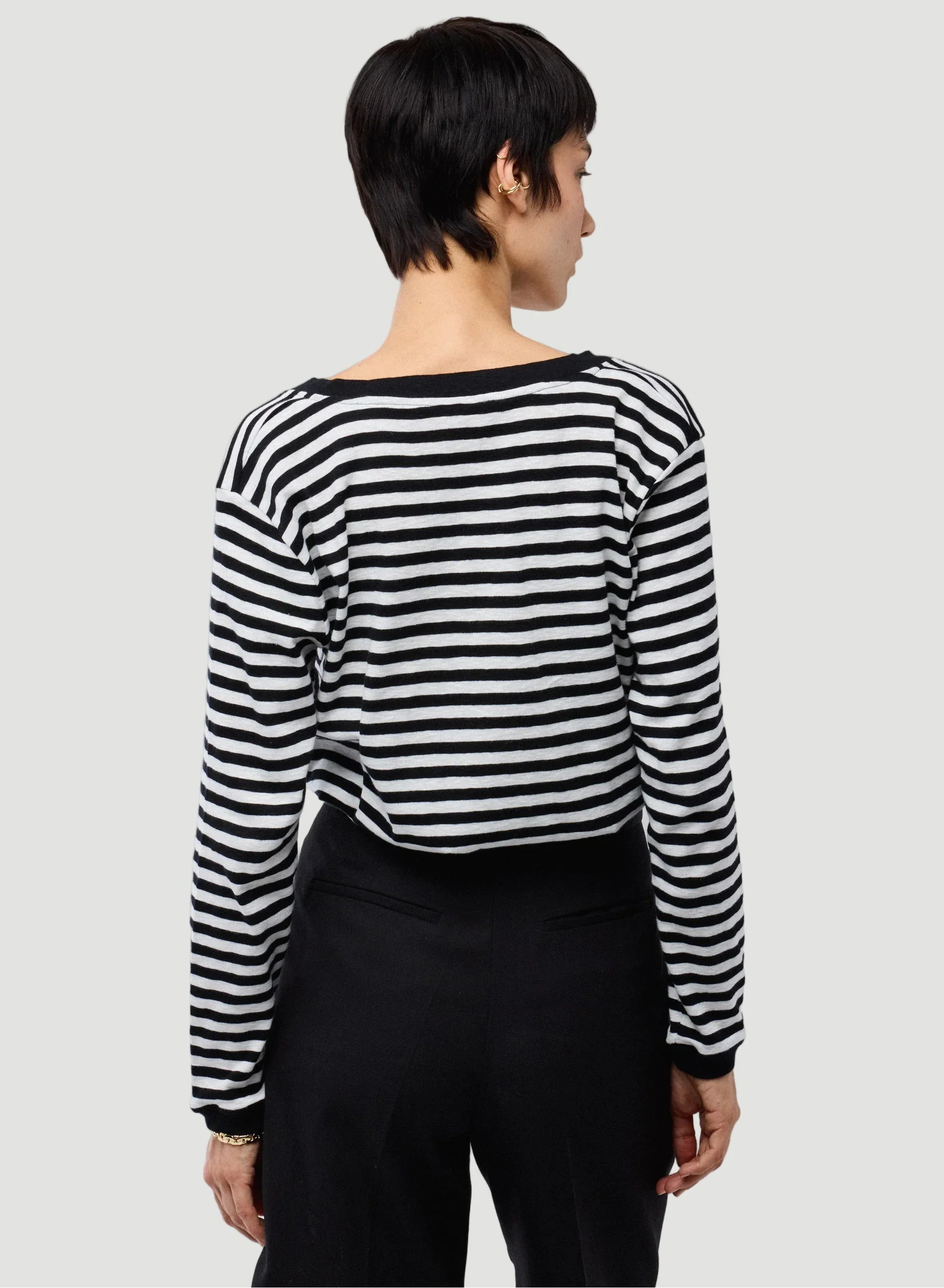 Deluxe Cotton Stripe Long Sleeve V-Neck T-Shirt - CREW L/S - Majestic Filatures North America