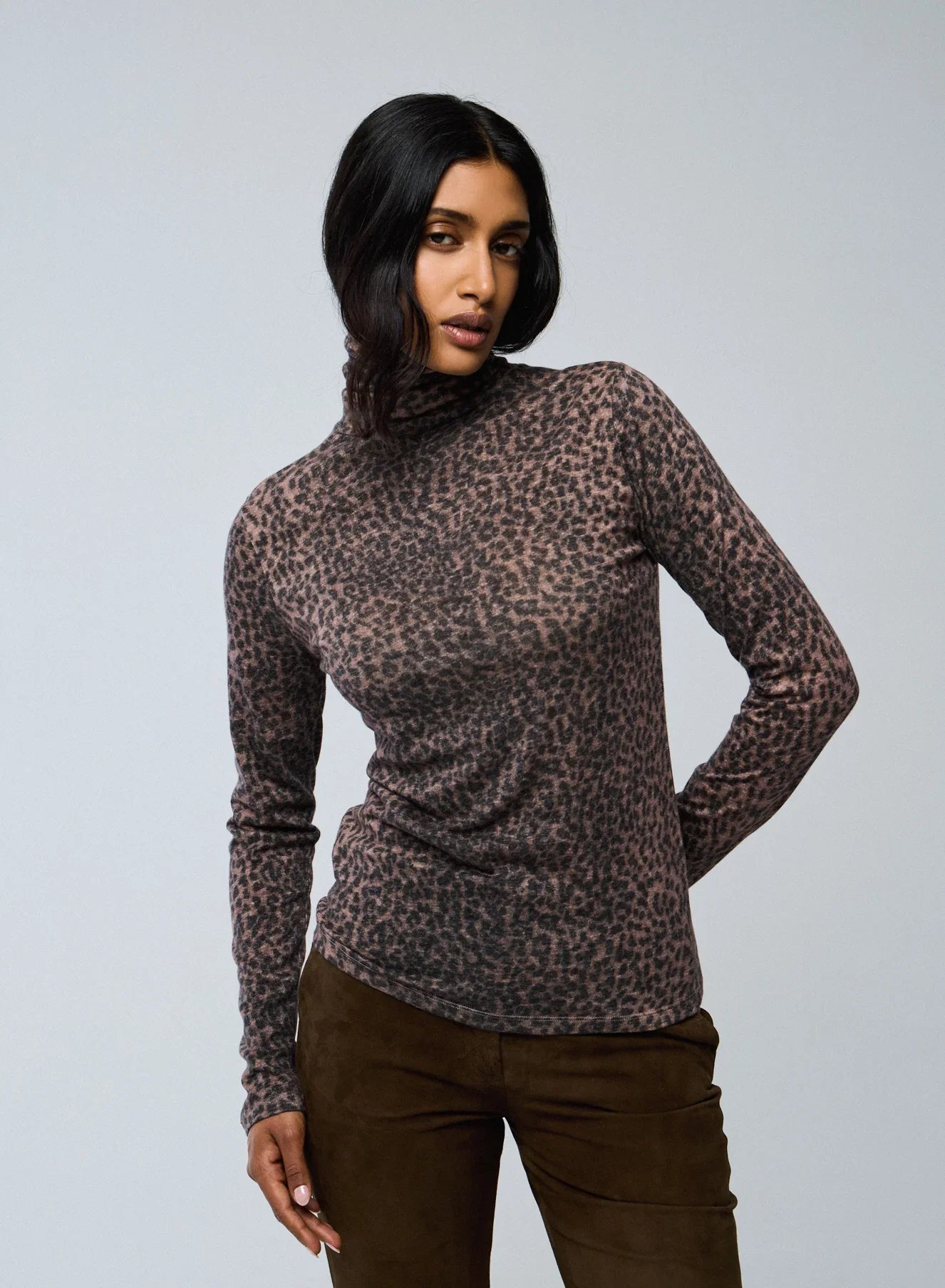 Cotton Cashmere Long Sleeve Leopard Novelty Turtleneck - TURTLENECK L/S - Majestic Filatures North America