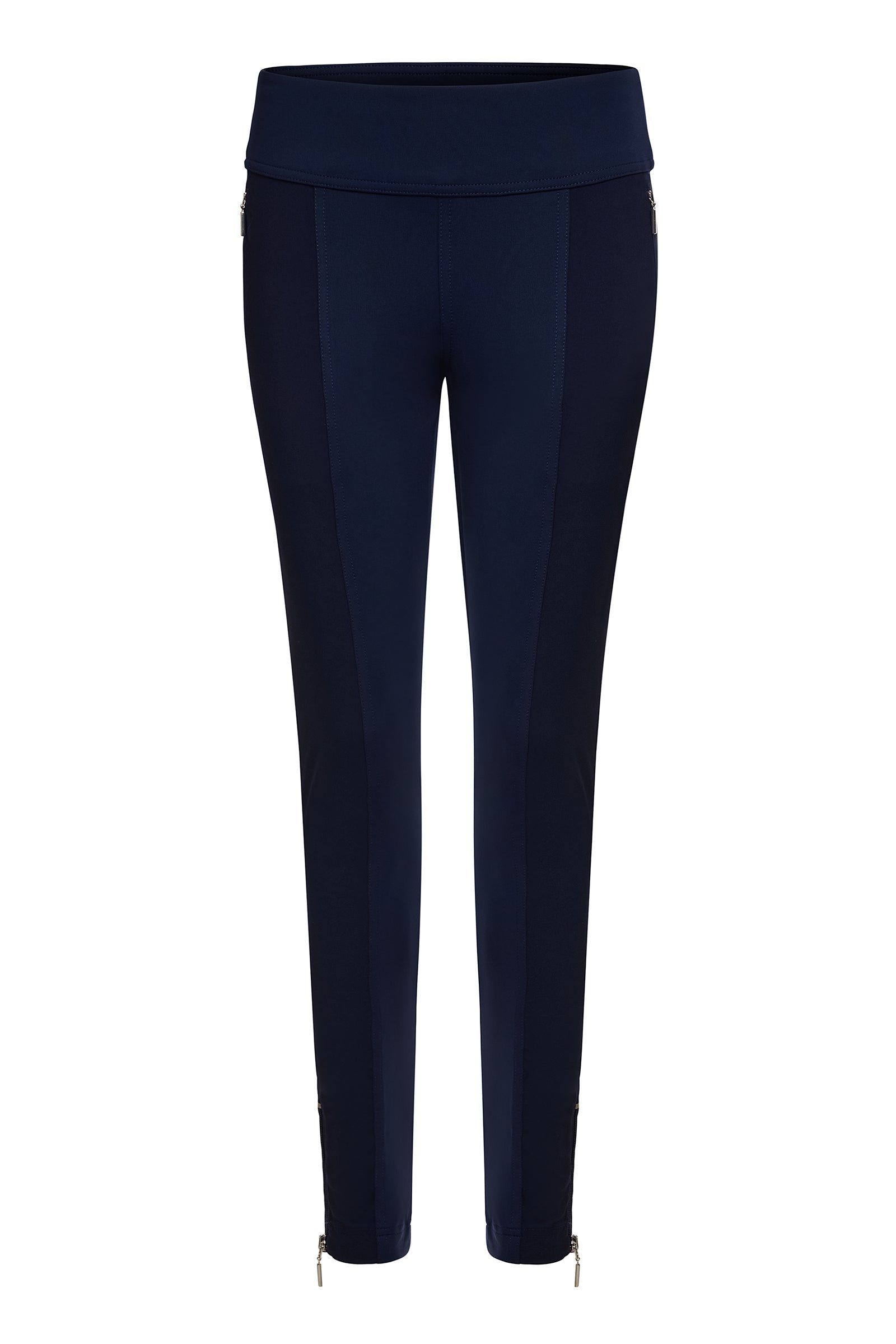 The Best Travel Pants. Flat Lay of the Sonia Curvy High Rise Pant in Navy