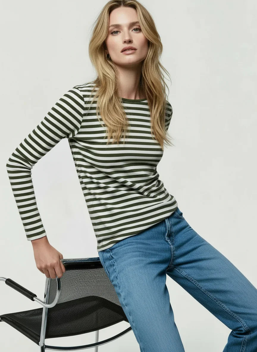 Deluxe Cotton Stripe Long Sleeve Crewneck T-Shirt - CREW L/S - Majestic Filatures North America