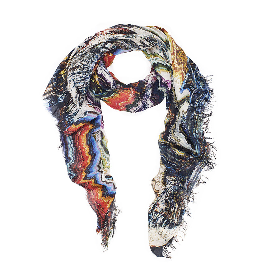 Multicolored scarf with abstract pattern on a white background