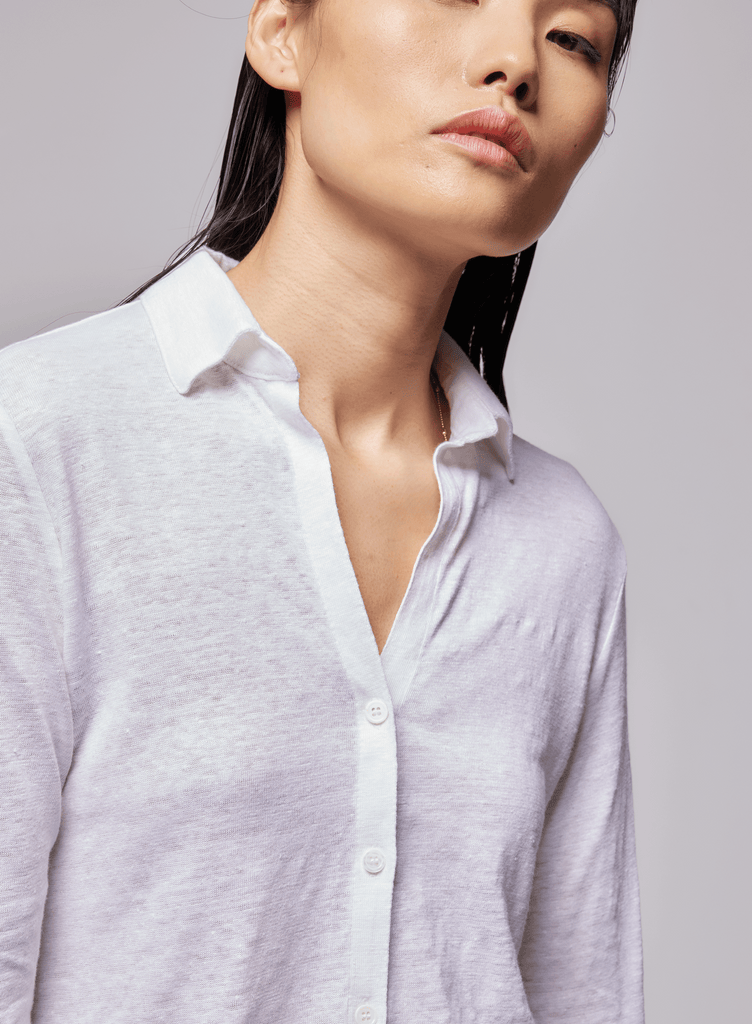 Stretch Linen Long Sleeve Button Front Shirt - SHIRT - Majestic Filatures North America