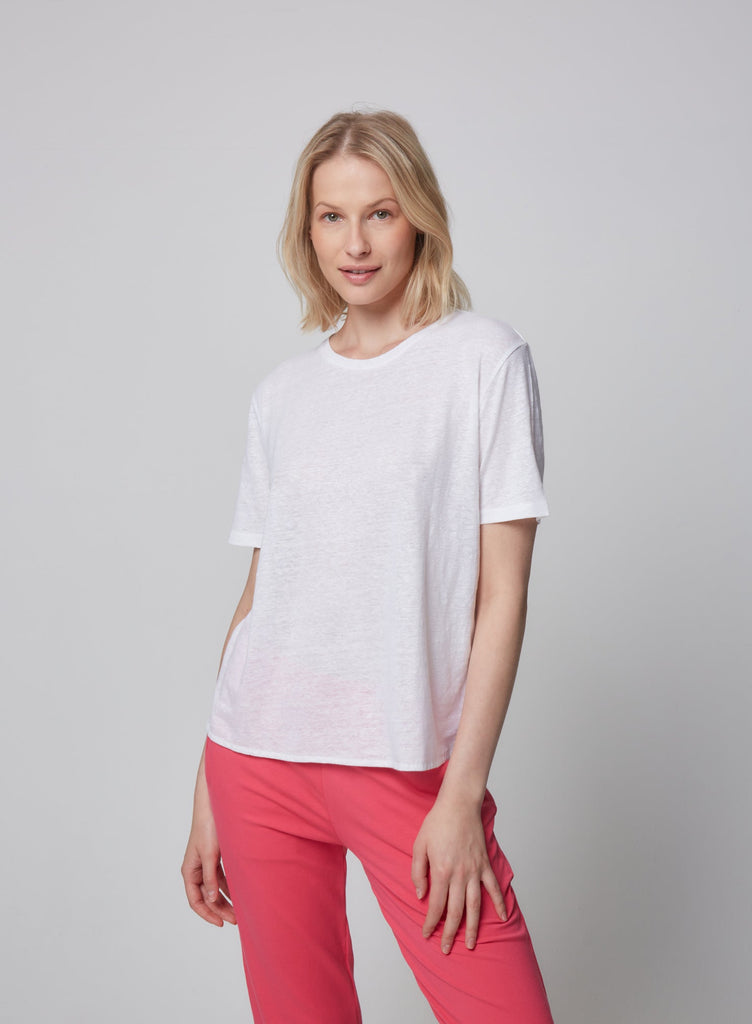 Stretch Linen Relaxed Fit Elbow Sleeve Crewneck T-Shirt - CREW ELBOW SLV - Majestic Filatures North America