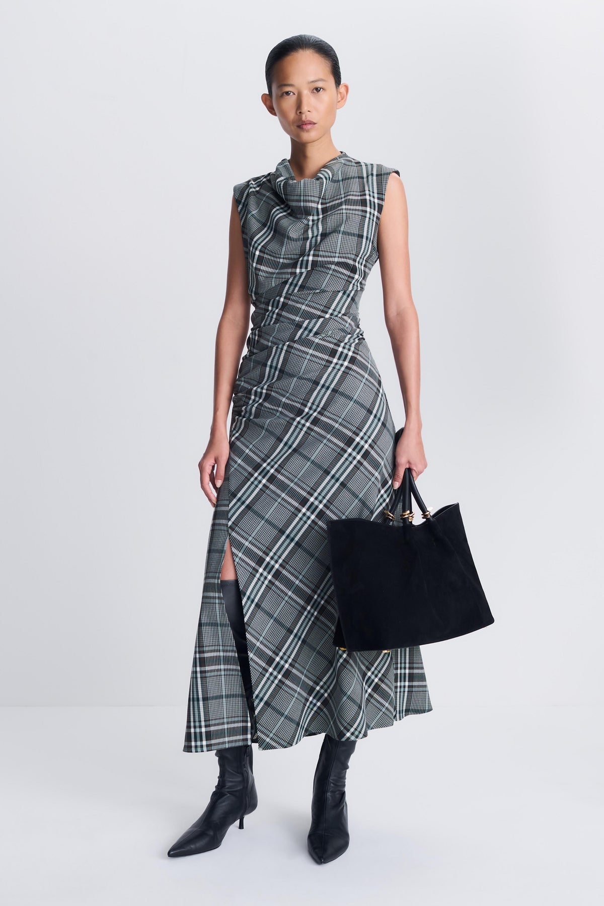 Burke S/L Draped Midi Dress Everglade Plaid