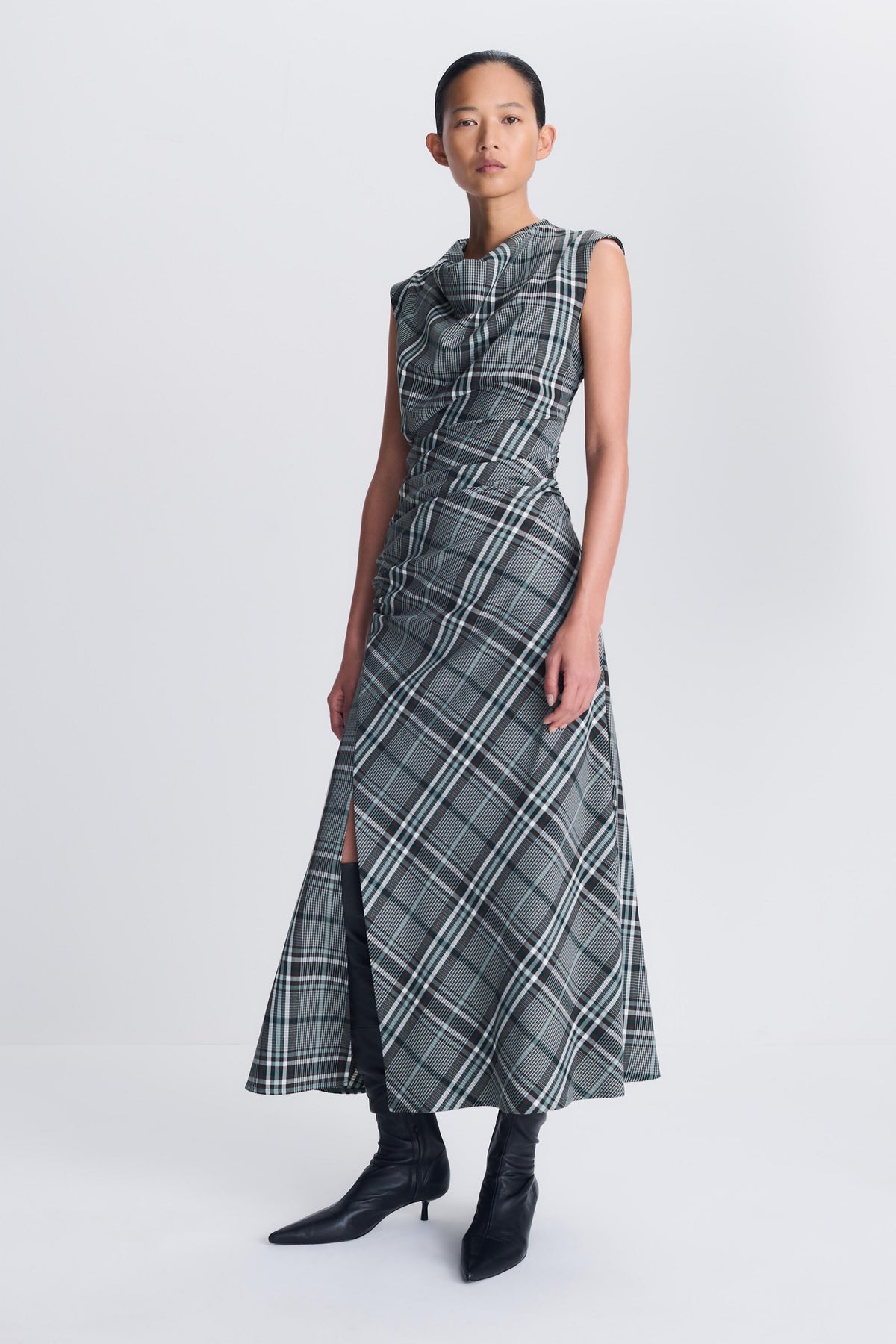 Burke S/L Draped Midi Dress Everglade Plaid