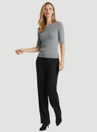 Metallic Micro Rib Knit Elbow Sleeve Crewneck - CREW ELBOW SLV - Majestic Filatures North America